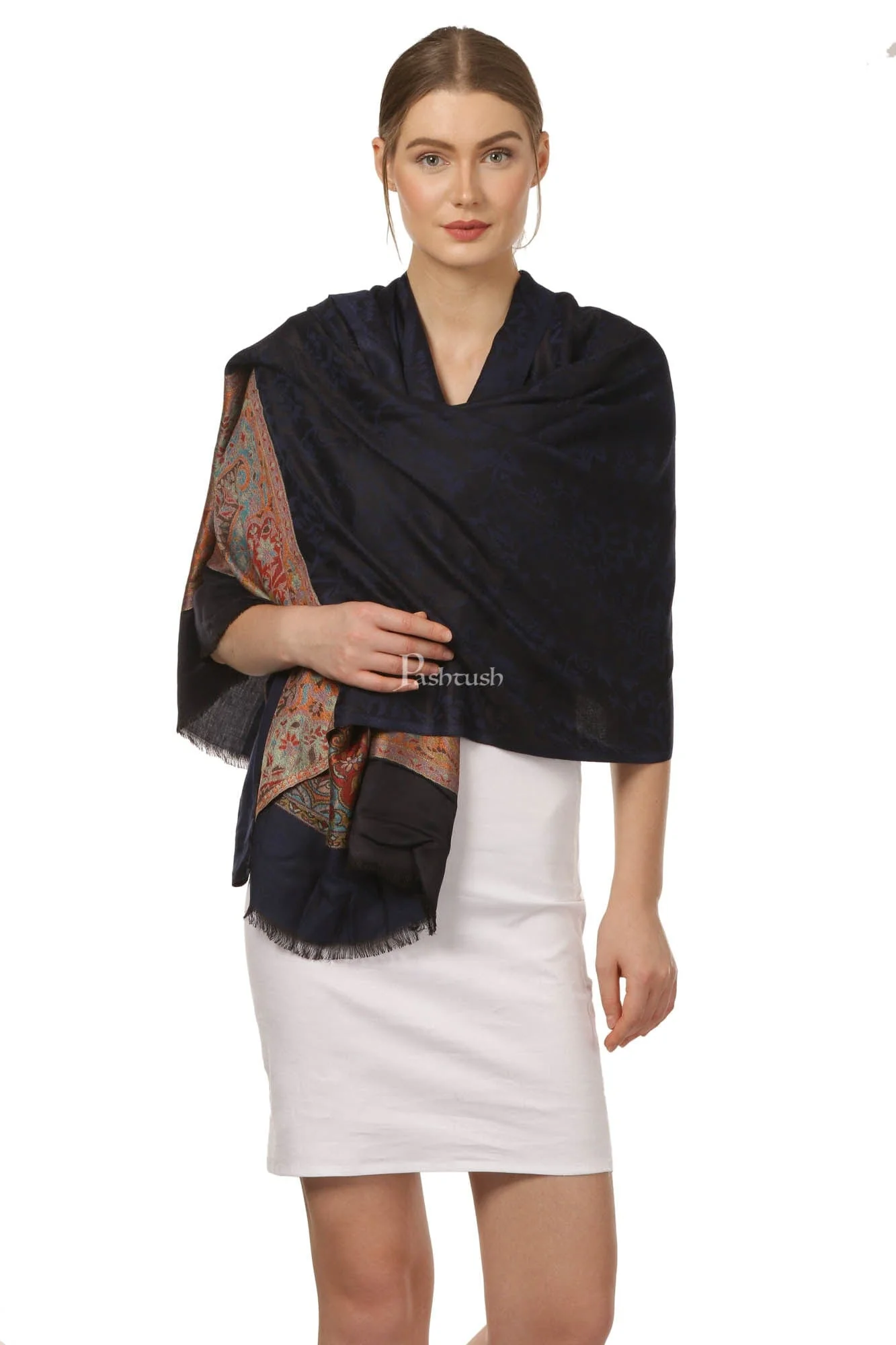 Pashtush Women'S Silky Reversible Scarf, Stole, Black - Image 5