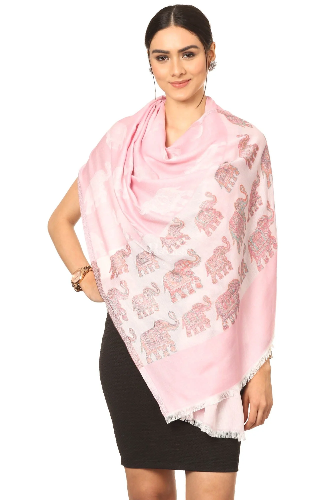 Pashtush Women'S Soft Bamboo Scarf, Happy Elephant Woven Design,light peach