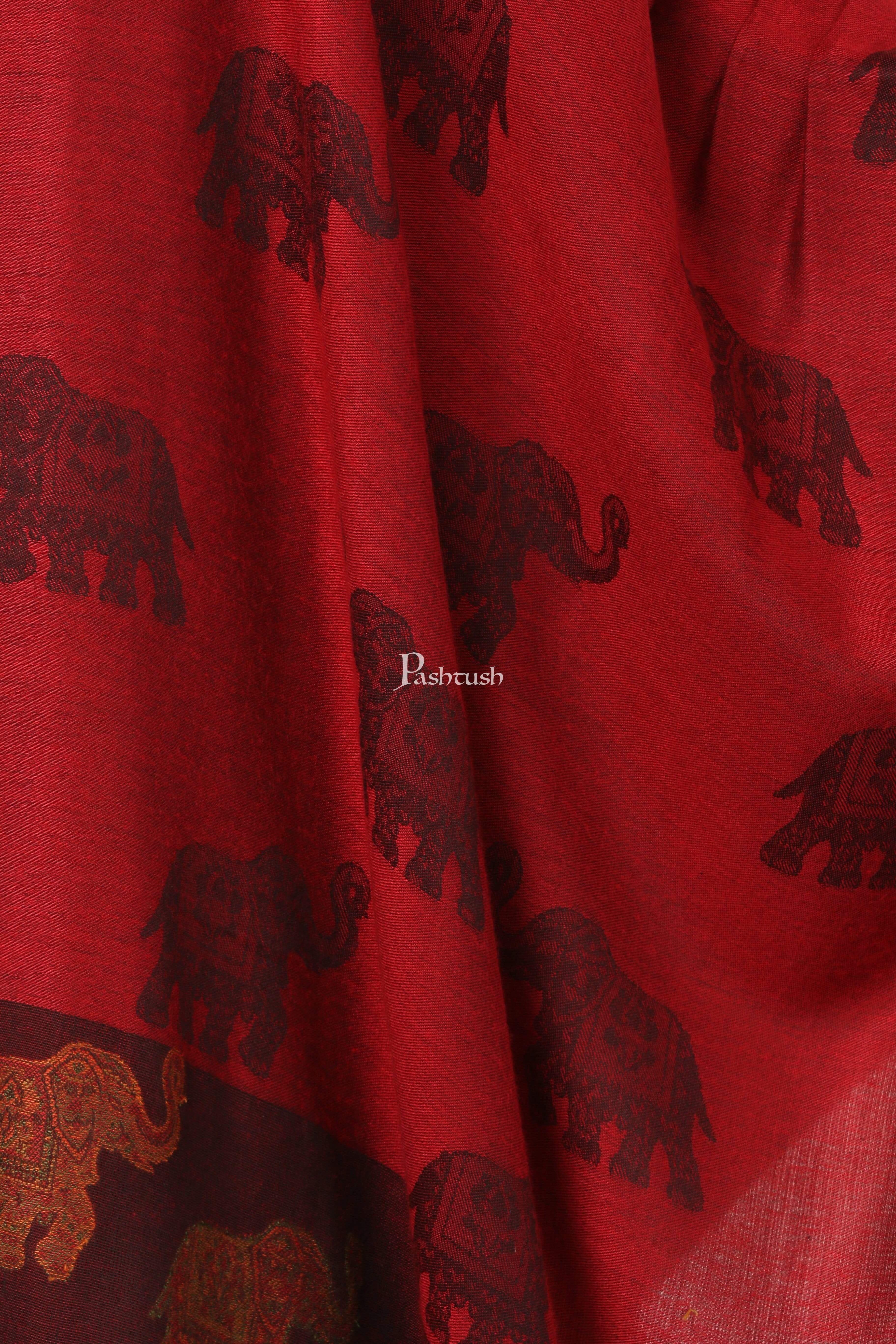 Pashtush Women'S Soft Bamboo Scarf, Happy Elephants Woven Design, Maroon - Image 2