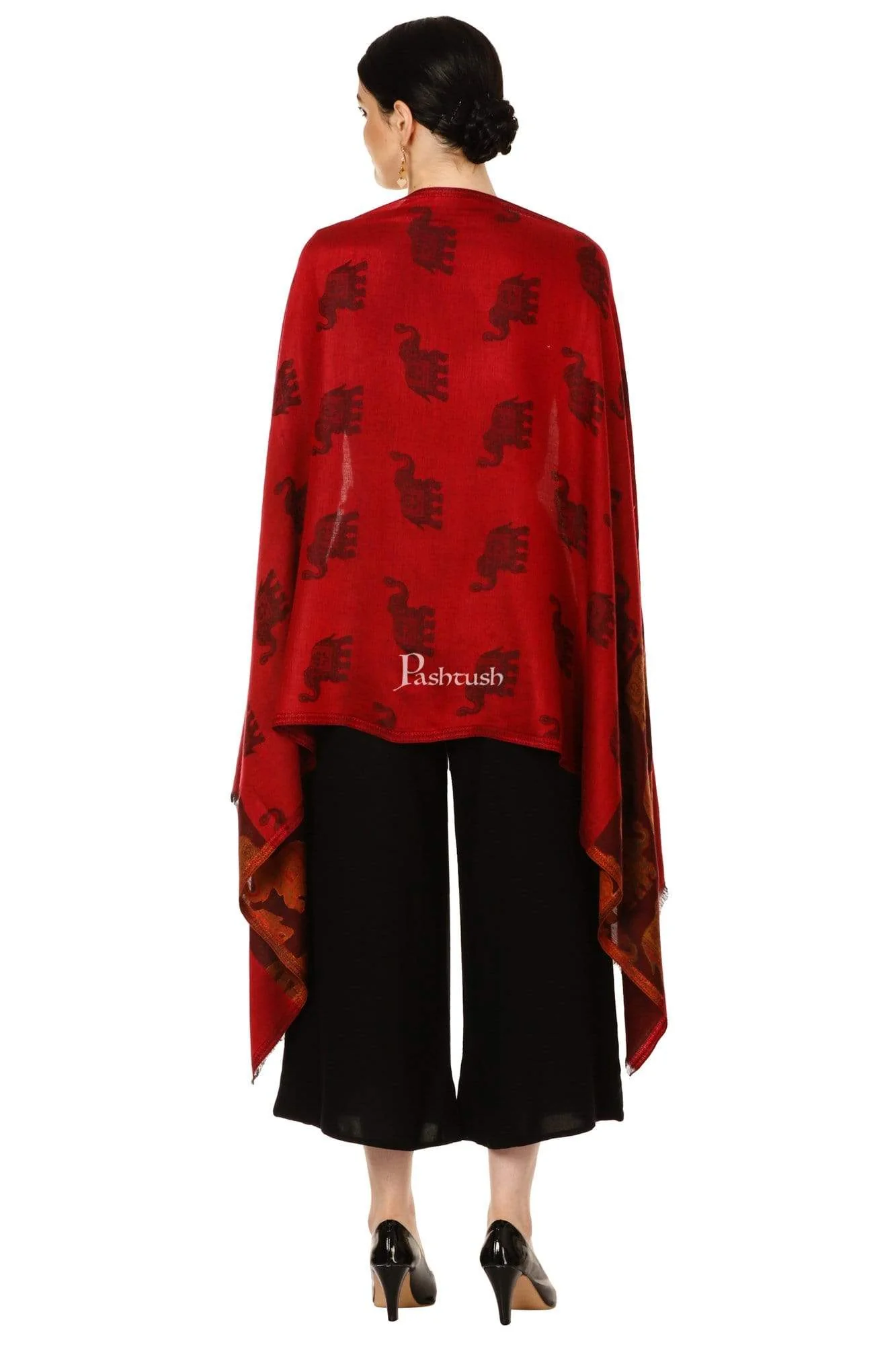 Pashtush Women'S Soft Bamboo Scarf, Happy Elephants Woven Design, Maroon - Image 6