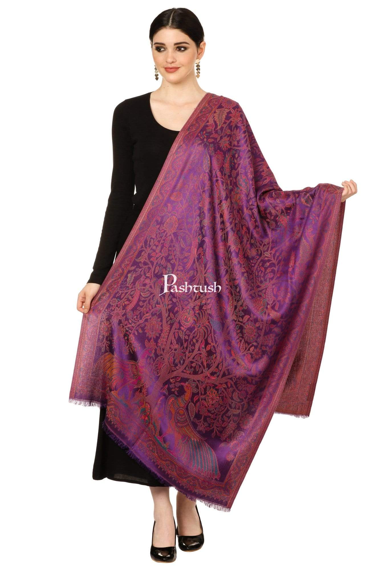 Pashtush Women'S Soft Bamboo Scarf,Peacock Design Stole, Wraps,Purple - Image 4