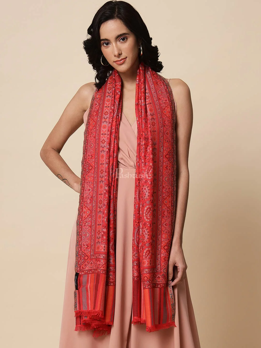 Pashtush Womens Soft Bamboo Shawl, Embellished with Crystal Work, Pink - Image 4