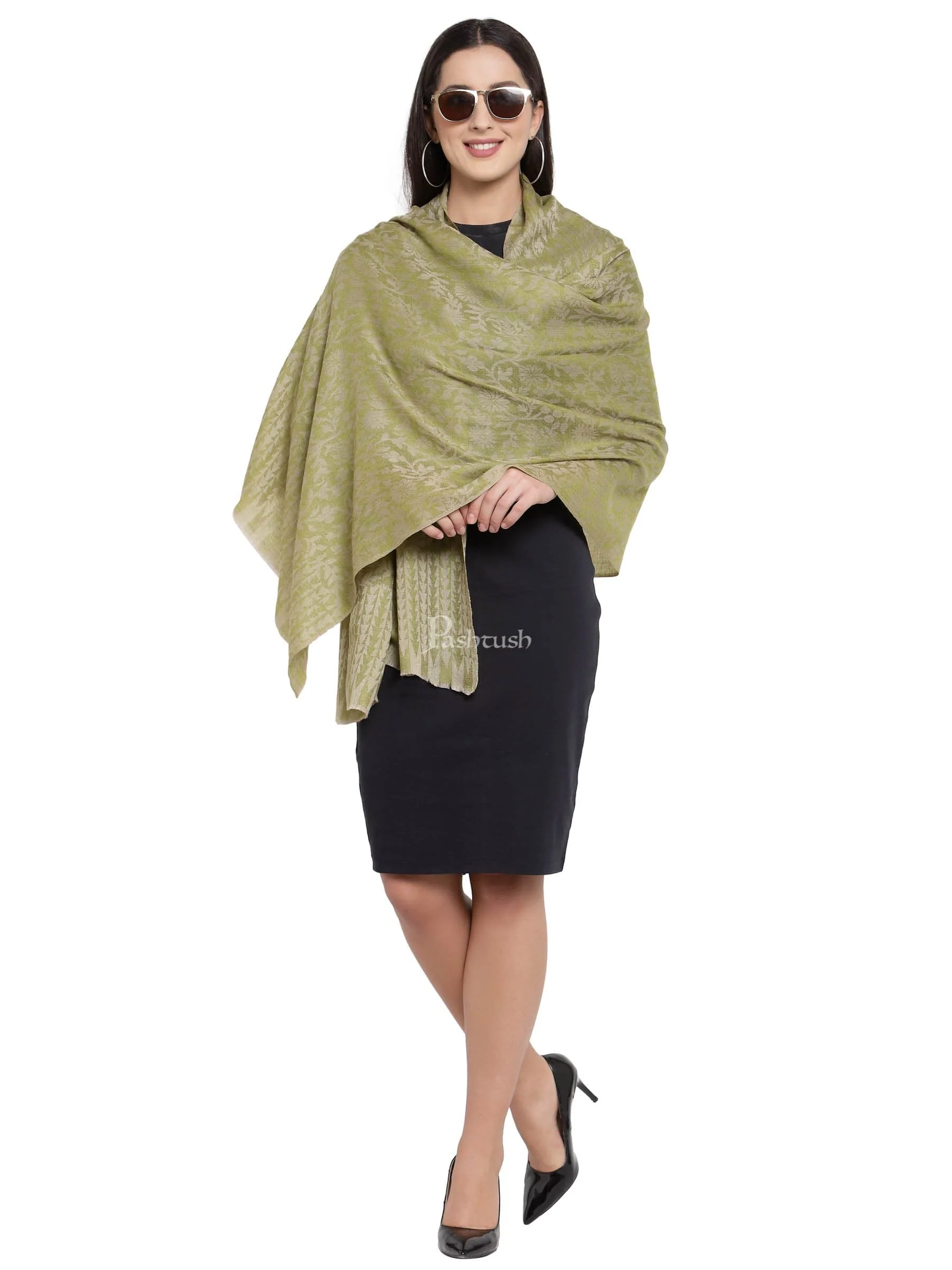 Pashtush Women'S Soft Fine Wool Floral Scarf, Soft And Warm, Emerald Green - Image 5