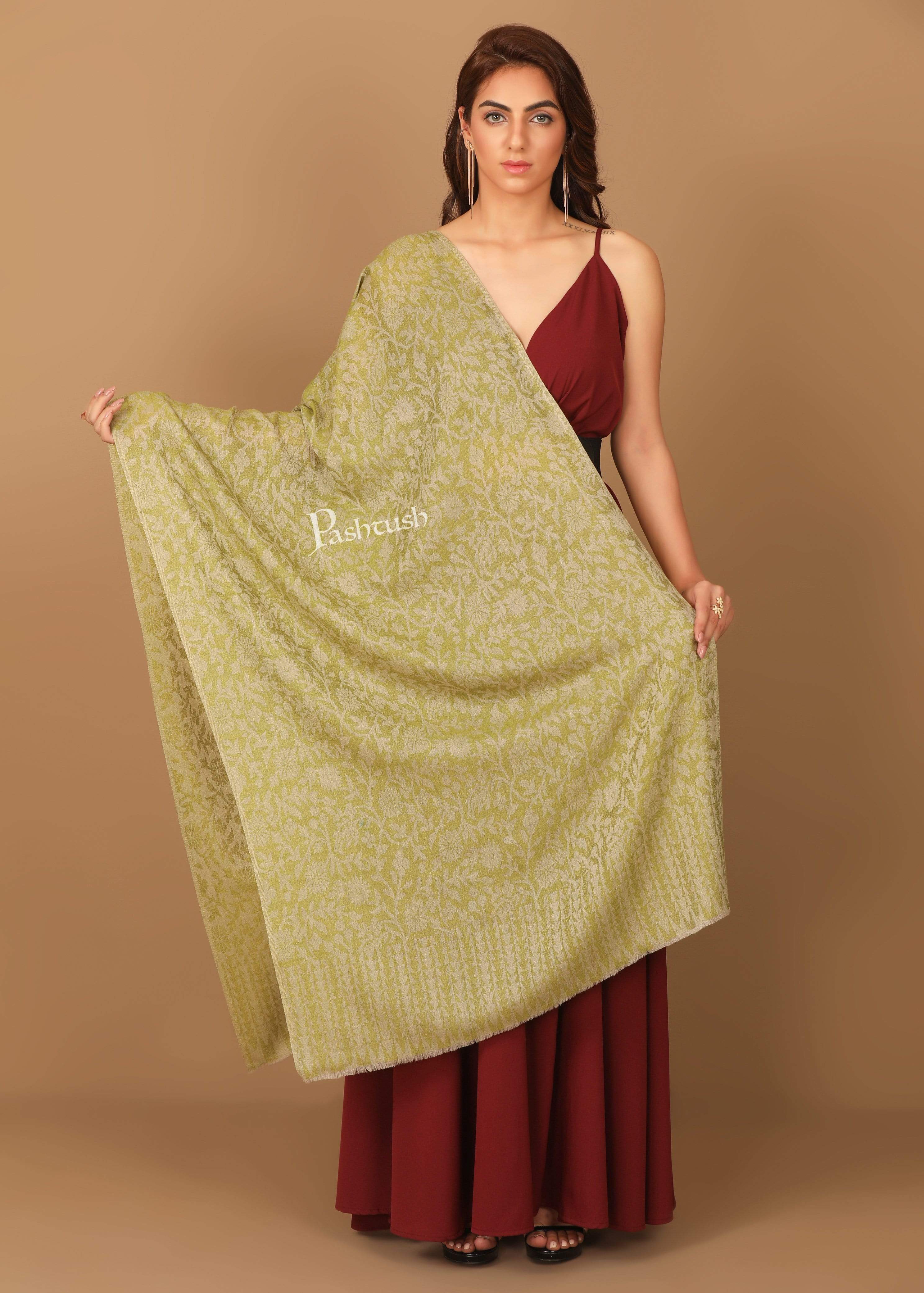 Pashtush Women'S Soft Fine Wool Floral Scarf, Soft And Warm, Emerald Green - Image 5