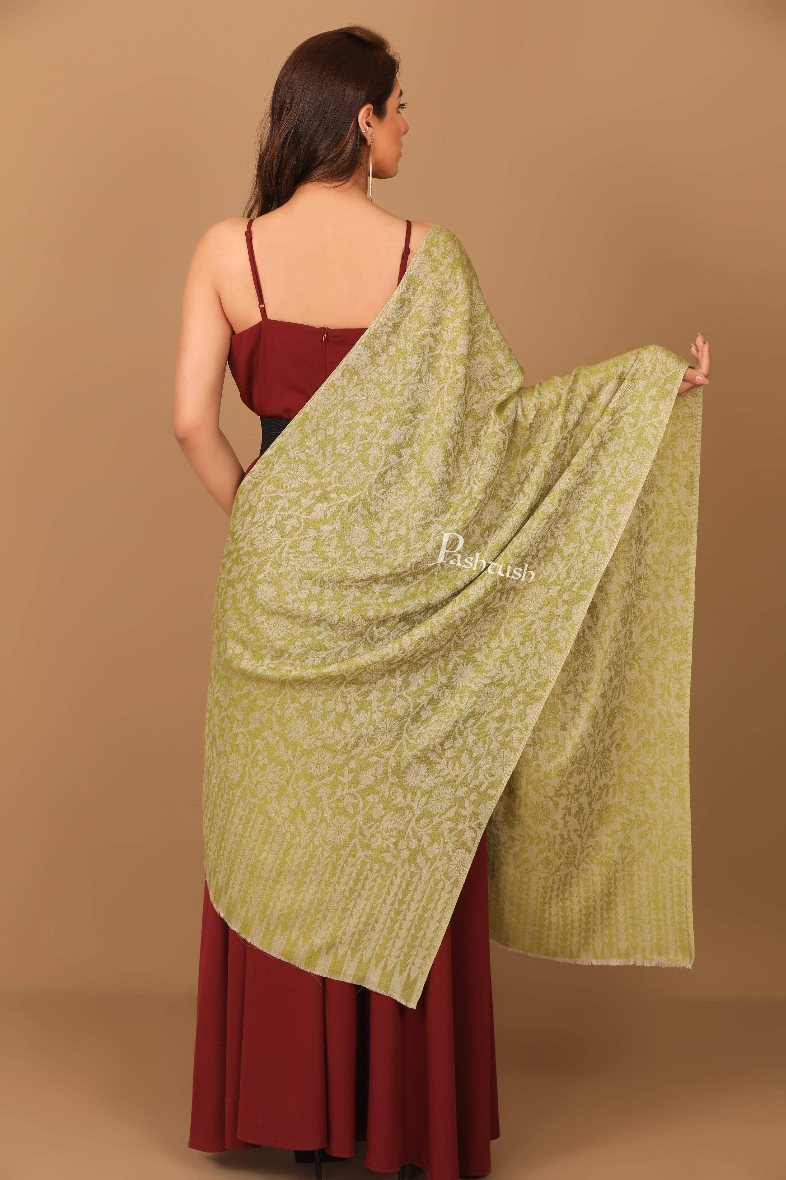 Pashtush Women'S Soft Fine Wool Floral Scarf, Soft And Warm, Emerald Green - Image 6