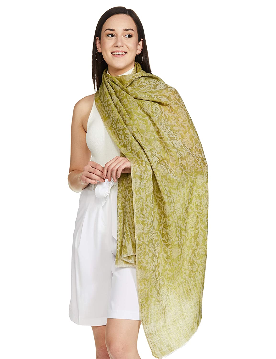 Pashtush Women'S Soft Fine Wool Floral Scarf, Soft And Warm, Emerald Green - Image 7