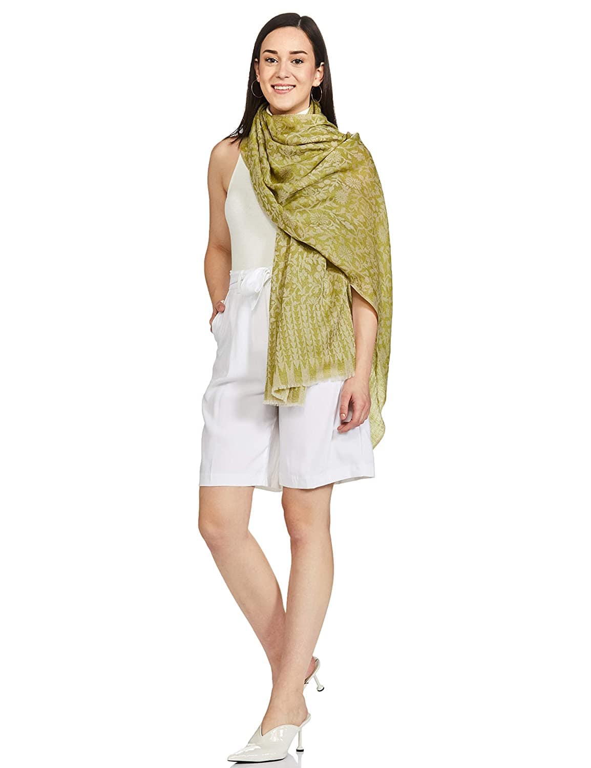 Pashtush Women'S Soft Fine Wool Floral Scarf, Soft And Warm, Emerald Green - Image 9