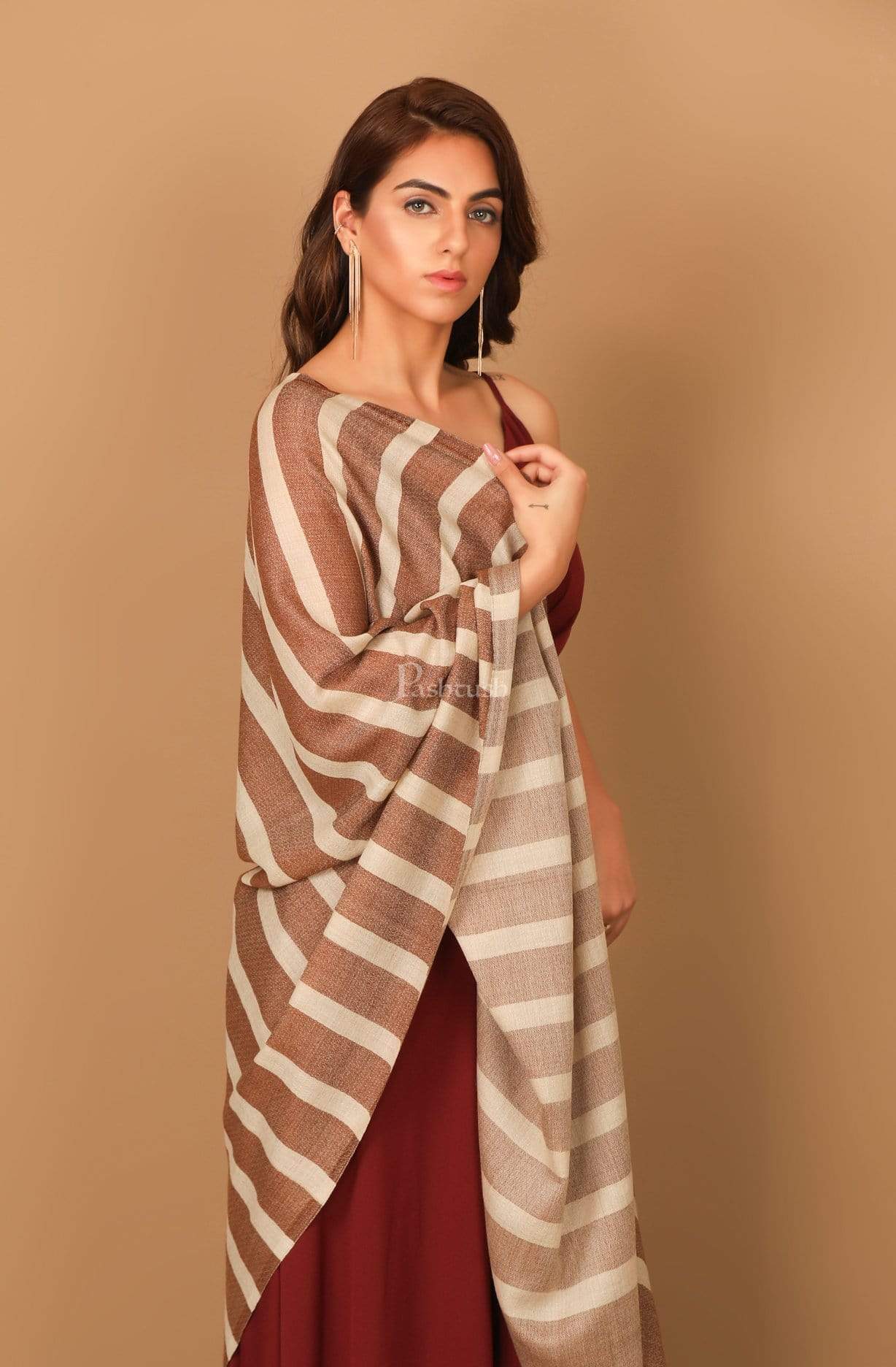 Pashtush Women'S Soft Fine Wool Scarf, Soft Stole, Mocha - Image 4