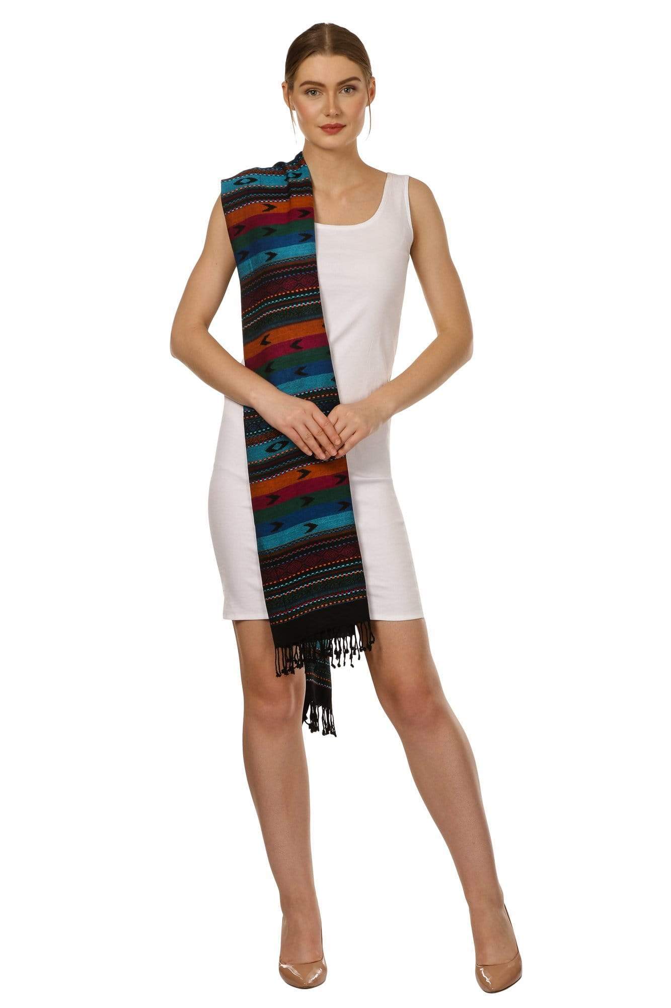 Pashtush Women'S Soft Scarf, Ethnic Traditional Ikat Design Black - Image 2