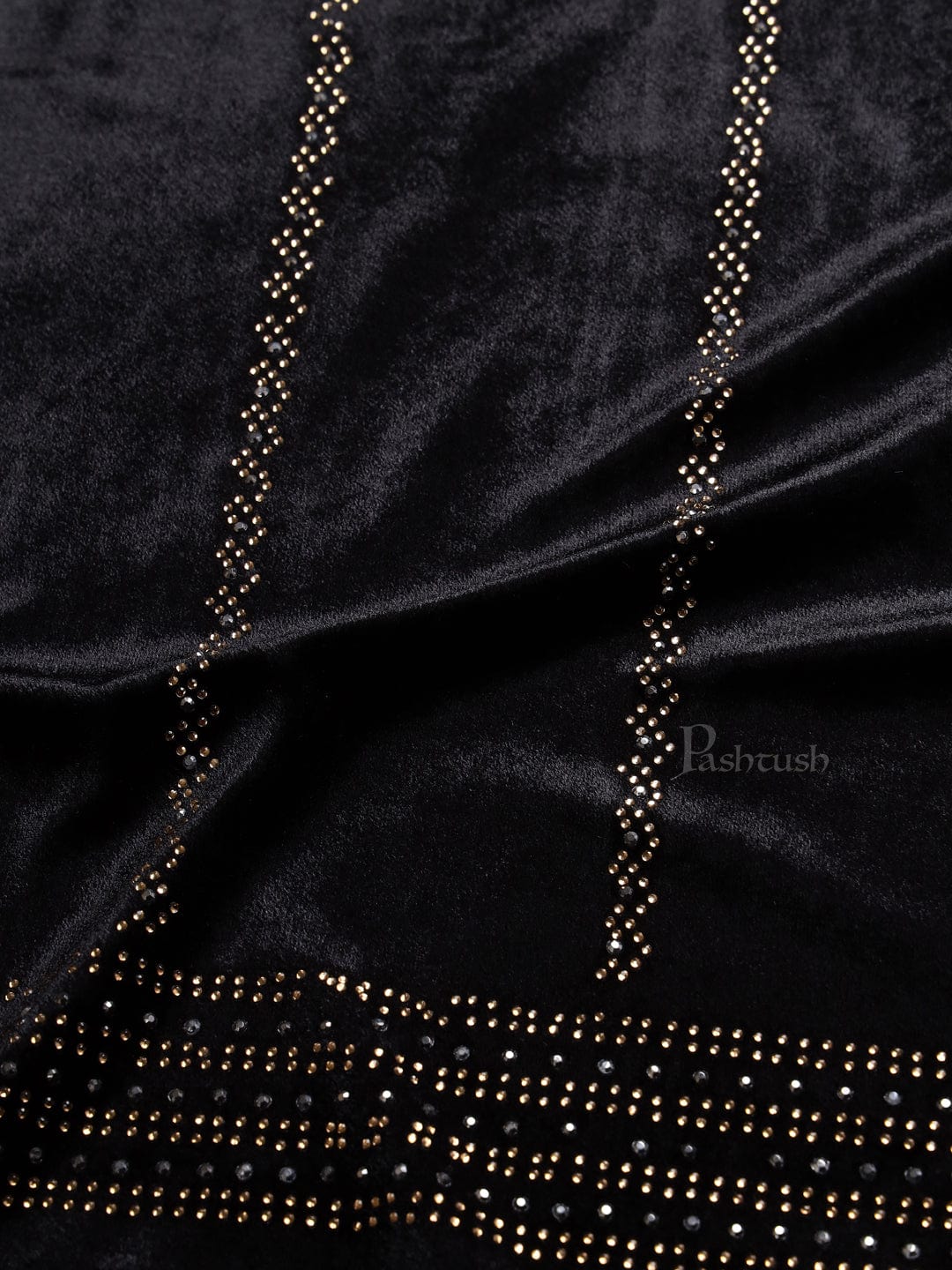 Pashtush Womens Soft Velvet Stole, Embellished With Shimmery Crystal Work, Black - Image 2