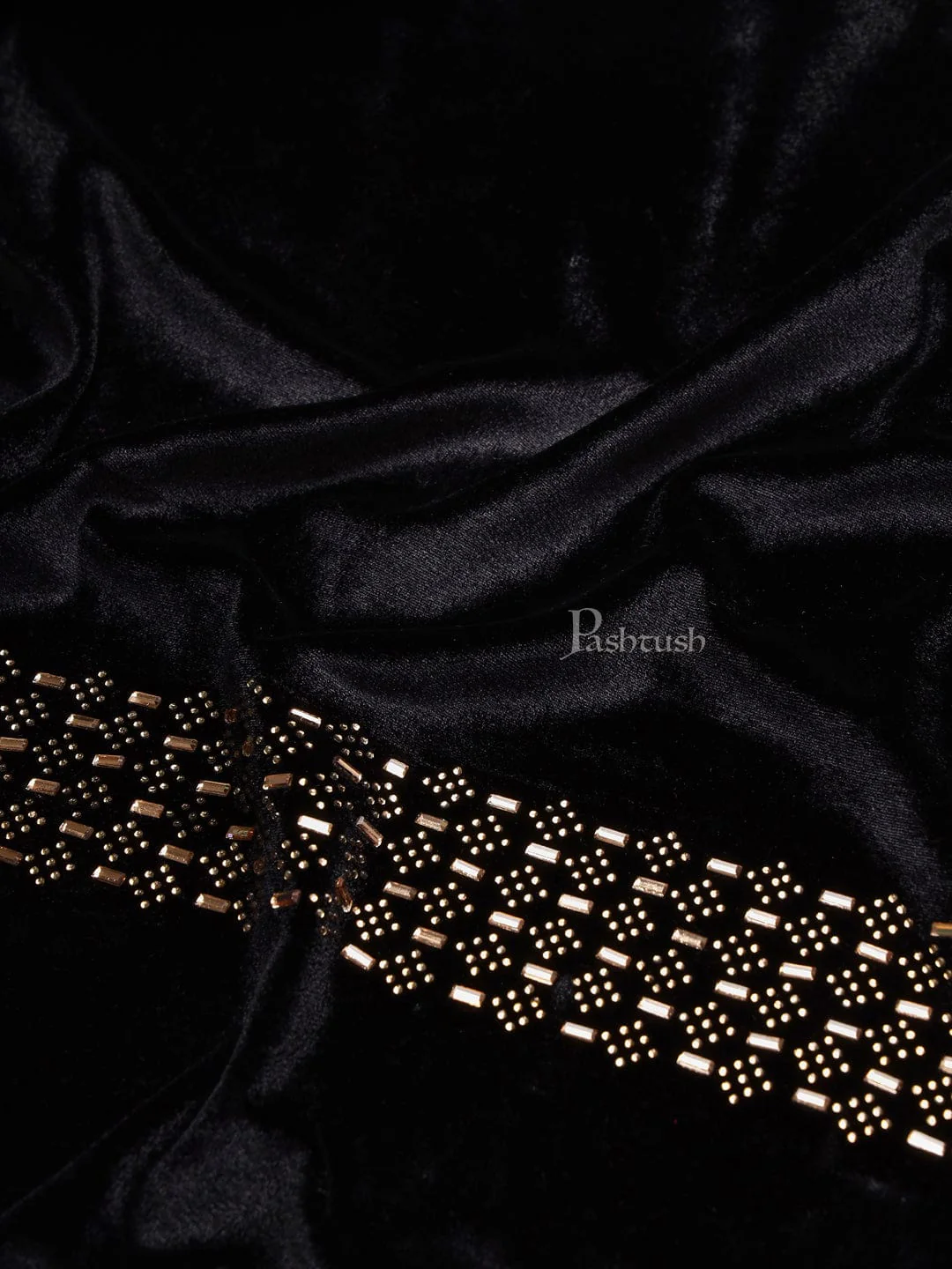 Pashtush Womens Soft Velvet Stole, Embellished With Shimmery Crystal Work, Black - Image 2