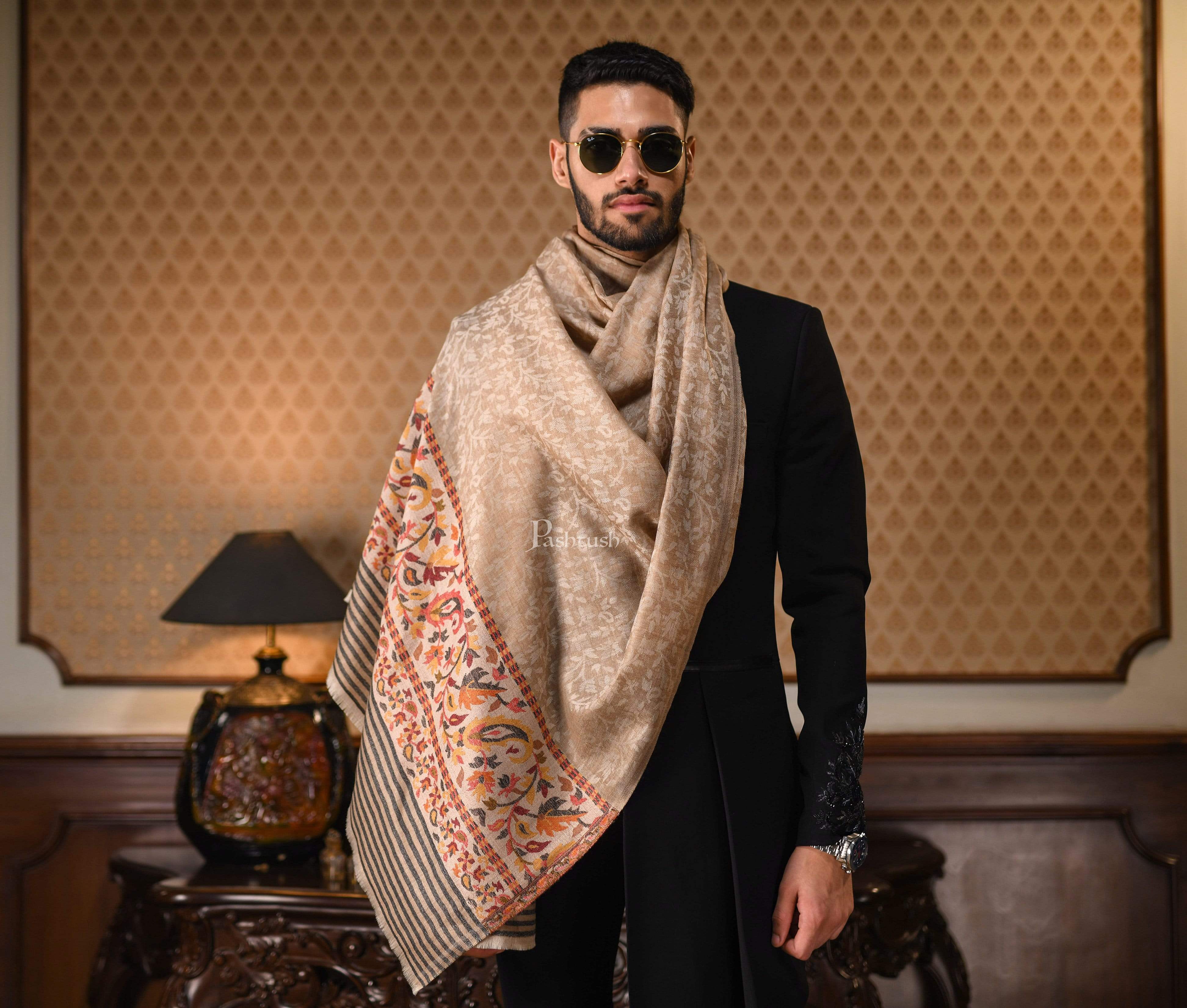 Pashtush Mens Soft Wool Cashmere Blended Stole, Ethnic Palla - Image 3