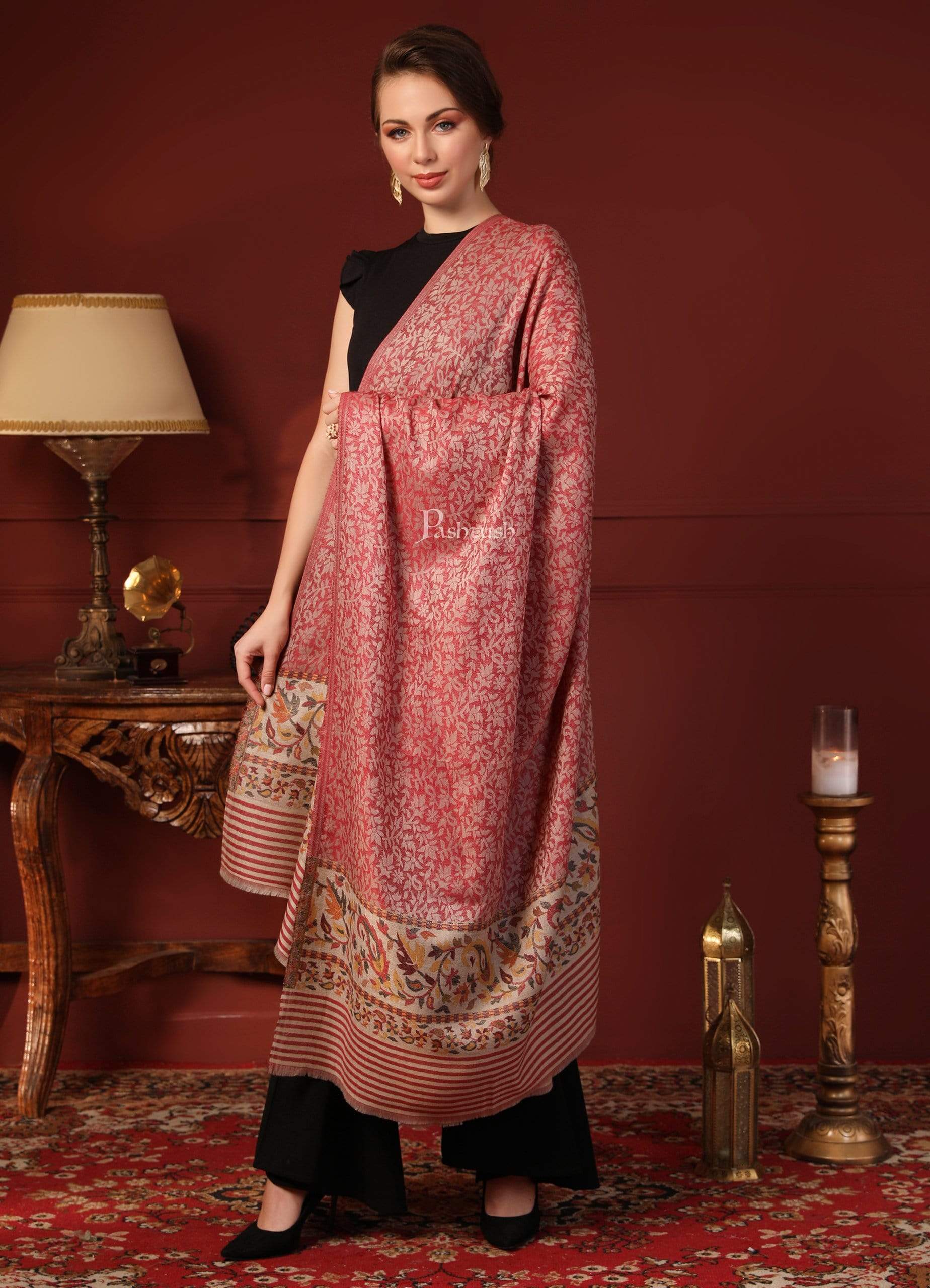 Pashtush Women'S Soft Wool Cashmere Blended Shawl, Ethnic Palla,Red - Image 6