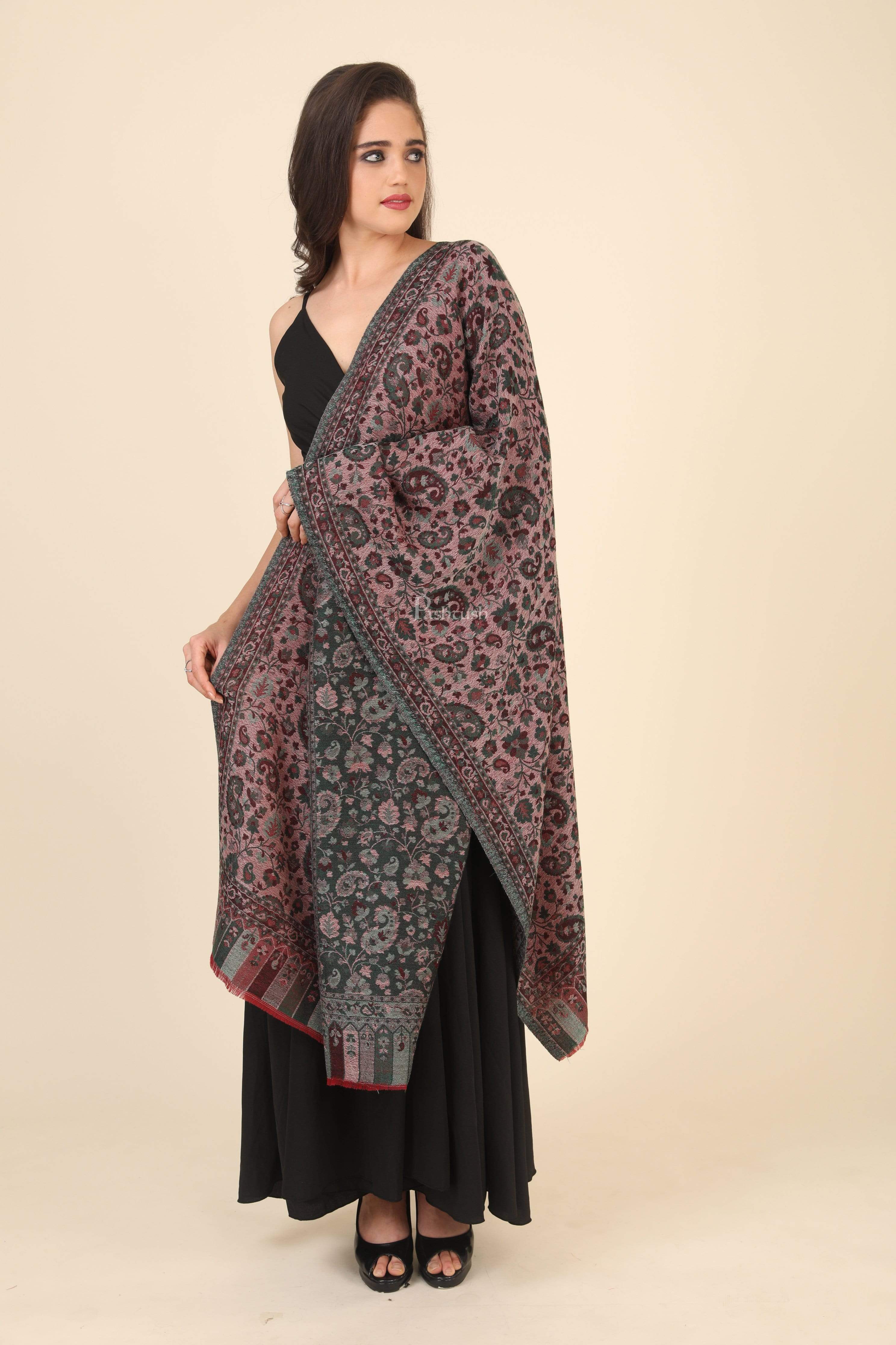 Pashtush Women'S Soft Wool, Reversible Stole, Scarf, Ethnic Weave