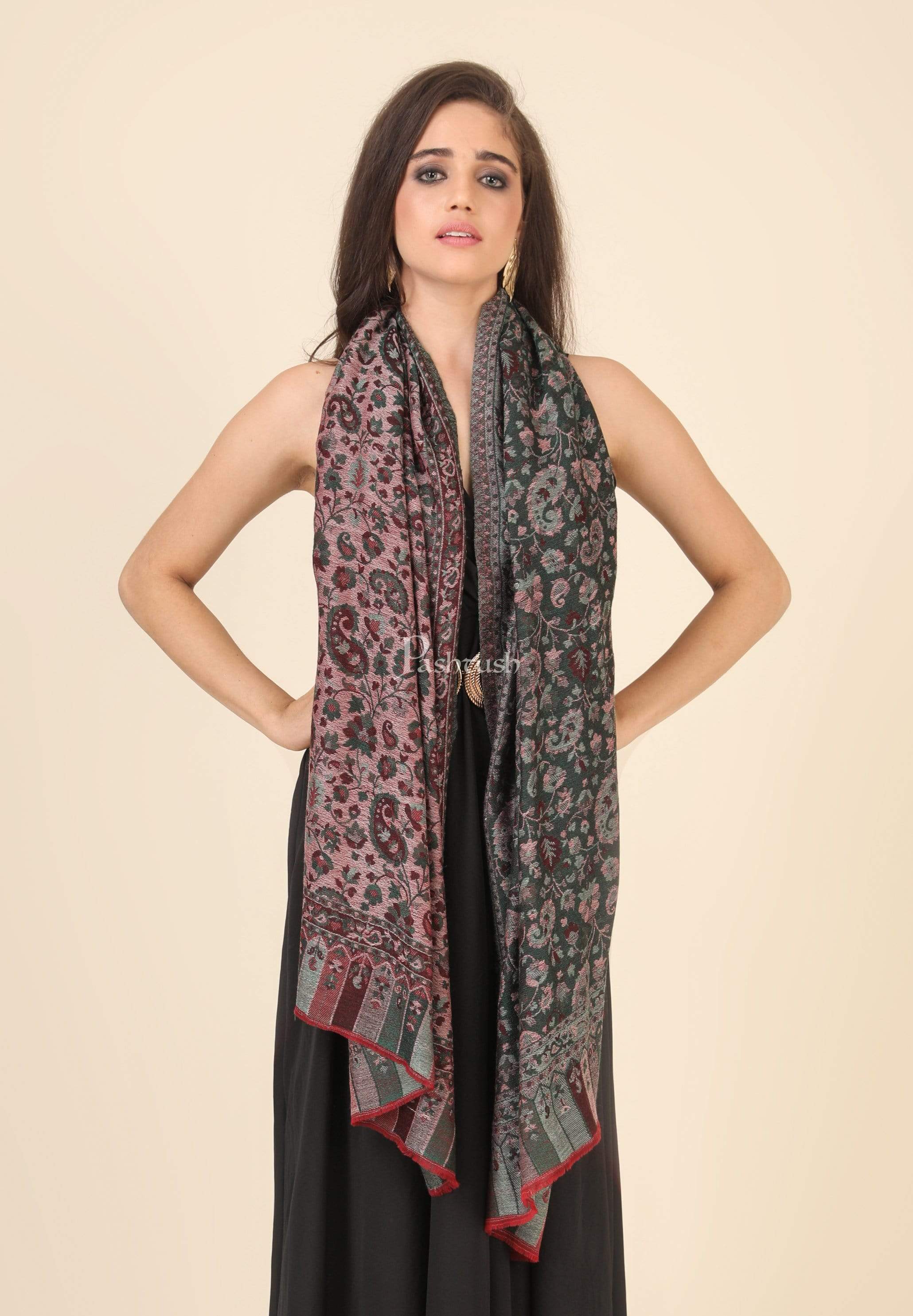 Pashtush Women'S Soft Wool, Reversible Stole, Scarf, Ethnic Weave - Image 3