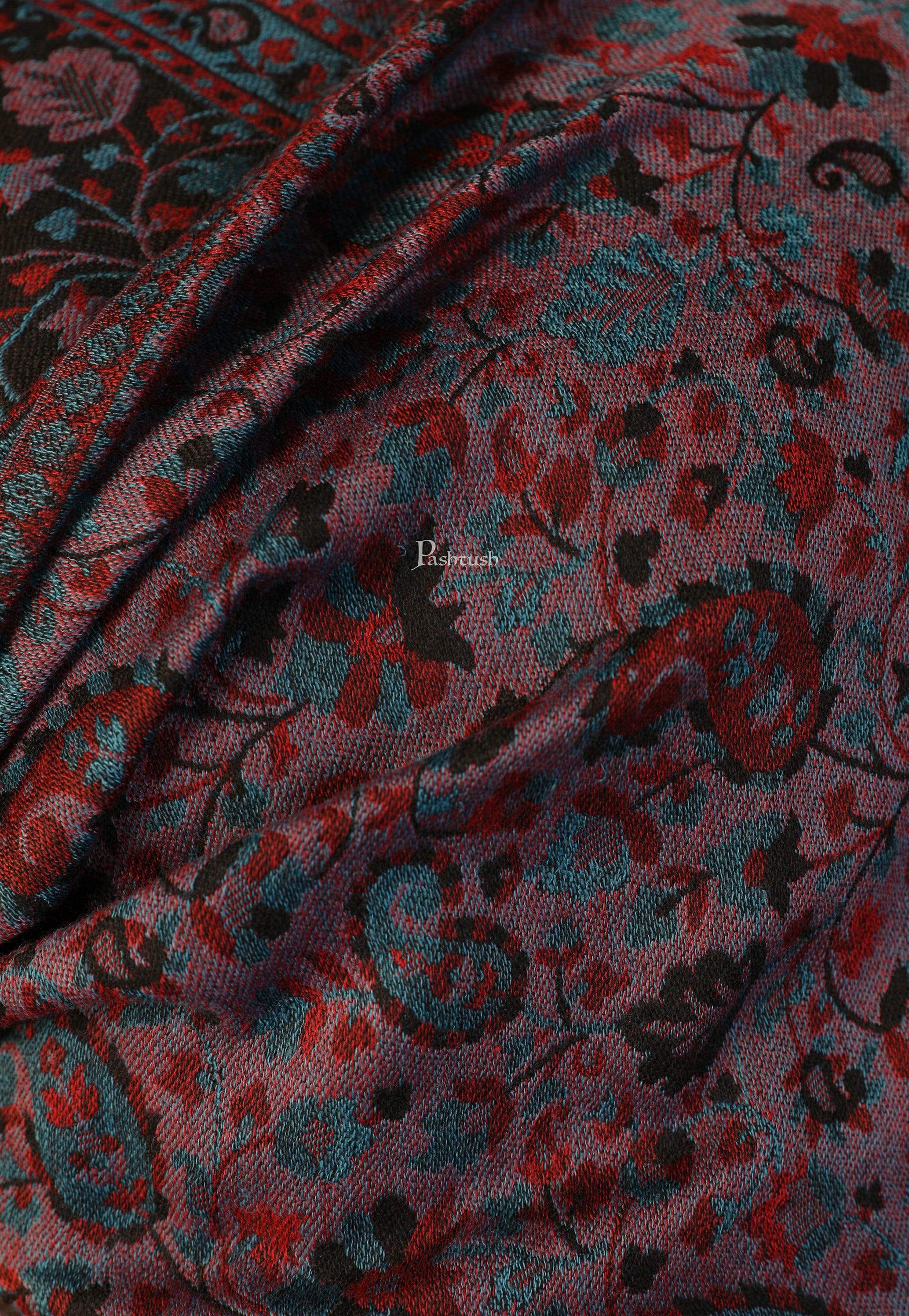 Pashtush Women'S Soft Wool, Reversible Stole, Scarf, Ethnic Weave, Black And Lilac - Image 2