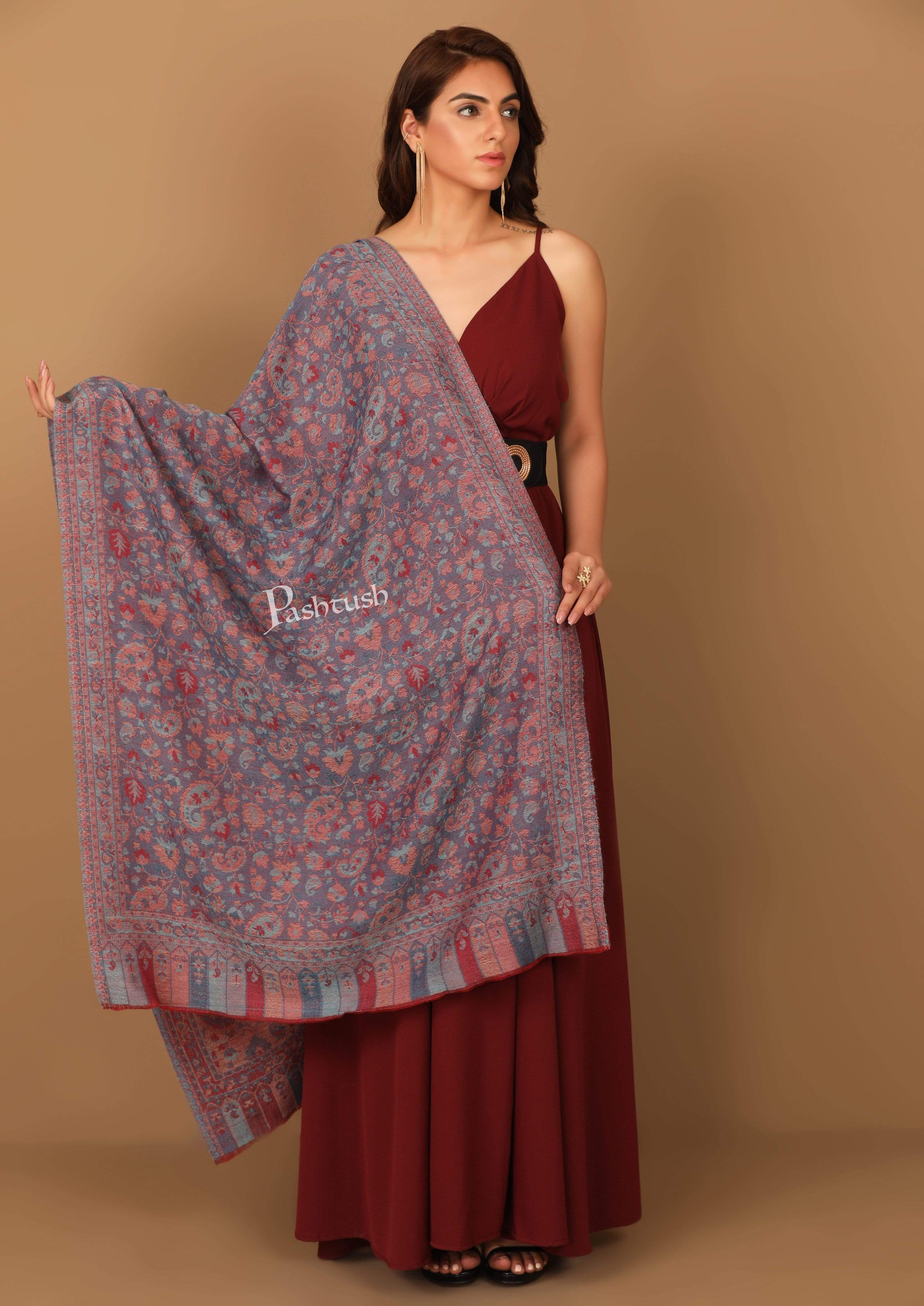 Pashtush Women'S Soft Wool, Reversible Stole, Scarf, Ethnic Weave, Peel Lilac