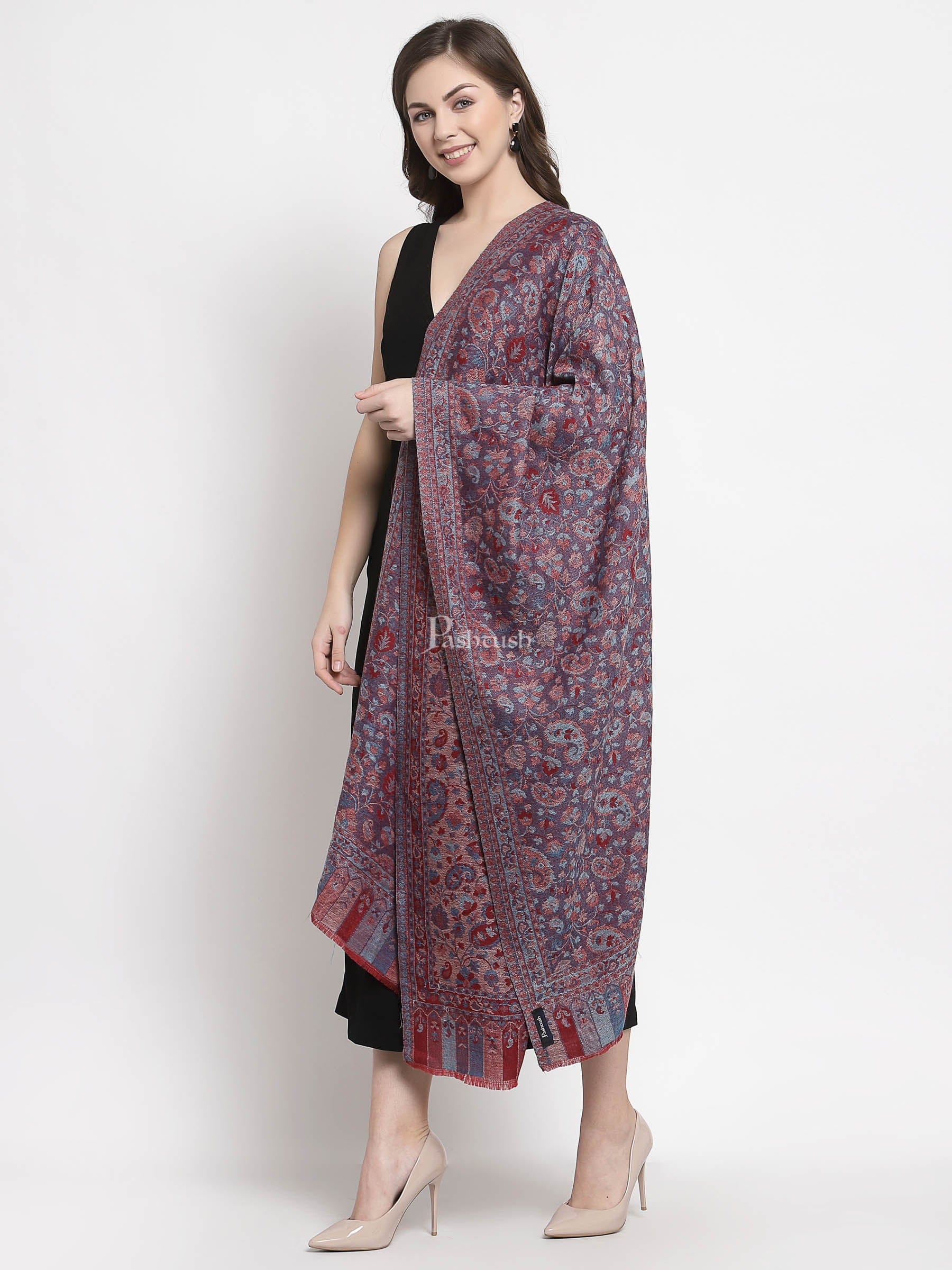 Pashtush Women'S Soft Wool, Reversible Stole, Scarf, Ethnic Weave, Peel Lilac
