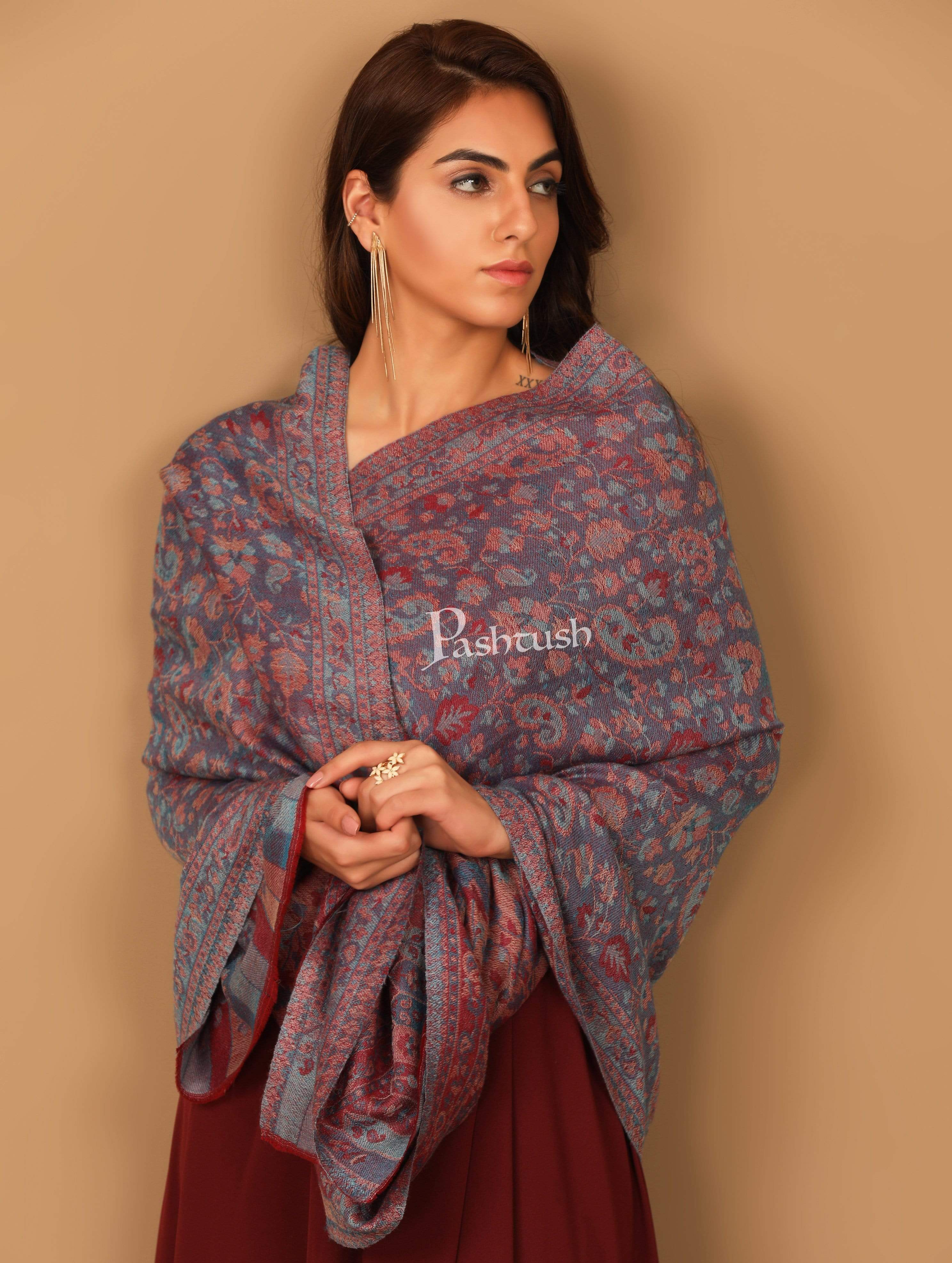 Pashtush Women'S Soft Wool, Reversible Stole, Scarf, Ethnic Weave, Peel Lilac - Image 3