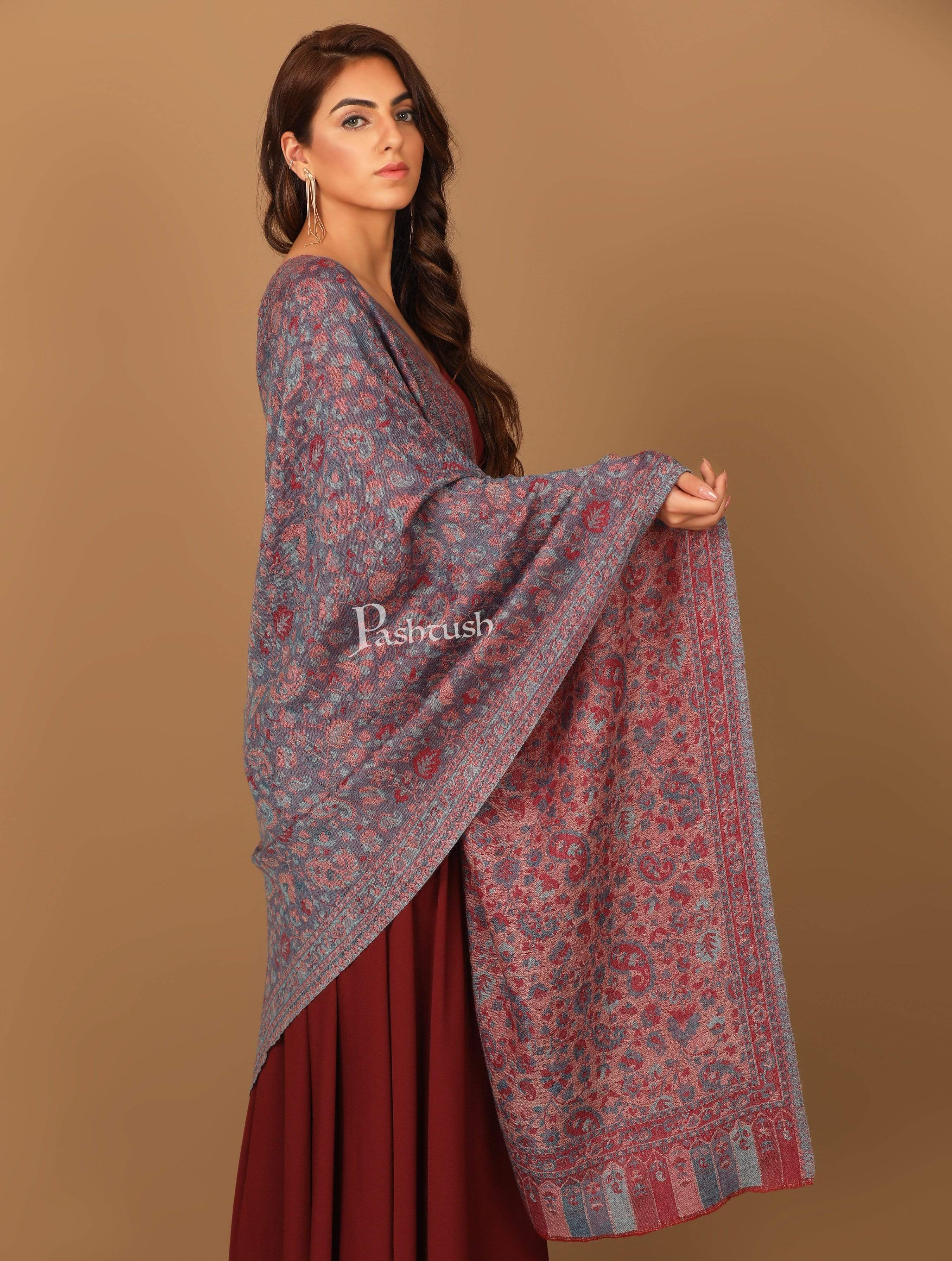 Pashtush Women'S Soft Wool, Reversible Stole, Scarf, Ethnic Weave, Peel Lilac - Image 5