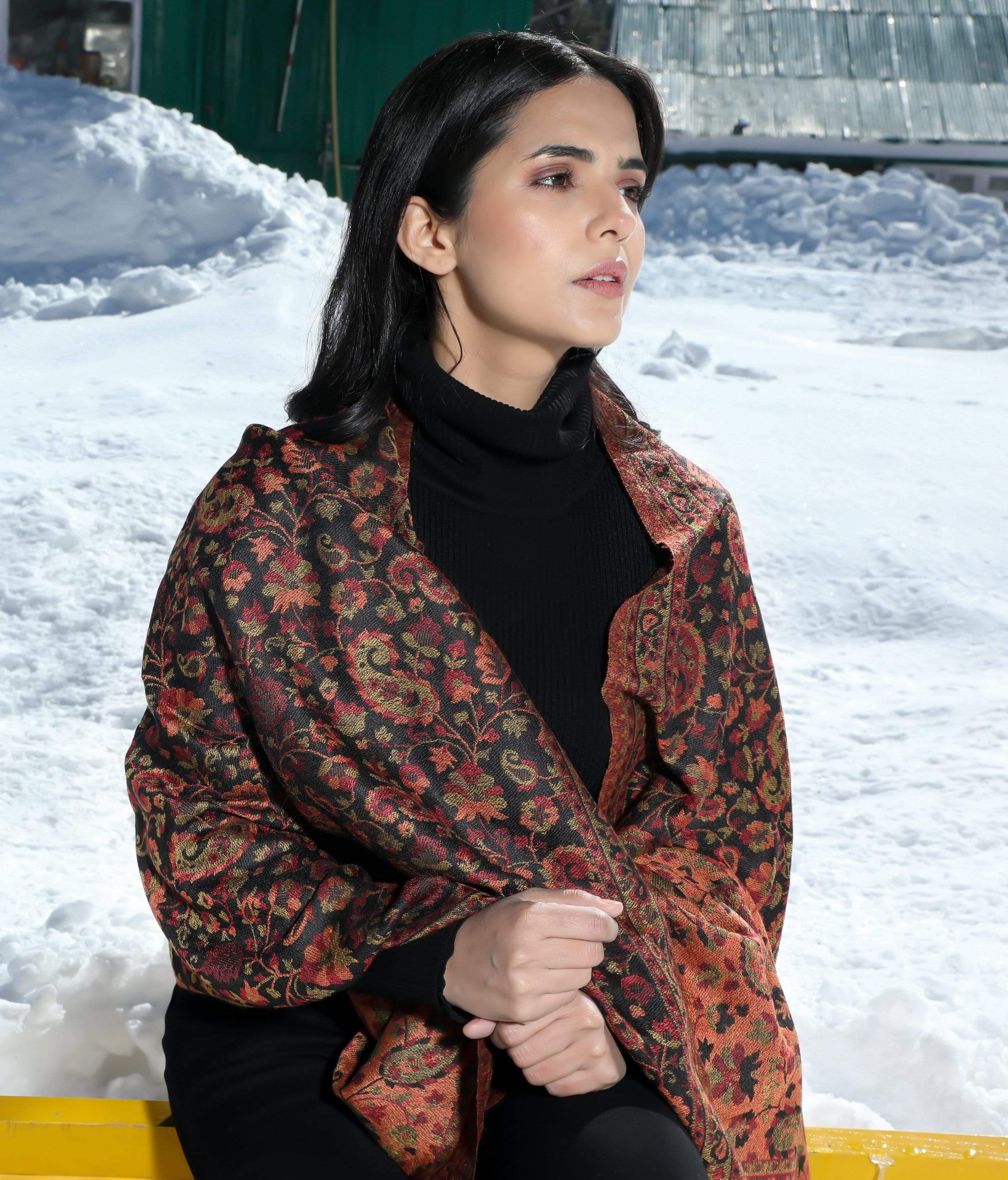 Pashtush Women'S Soft Wool, Reversible Stole, Scarf, Ethnic Weave - Image 3