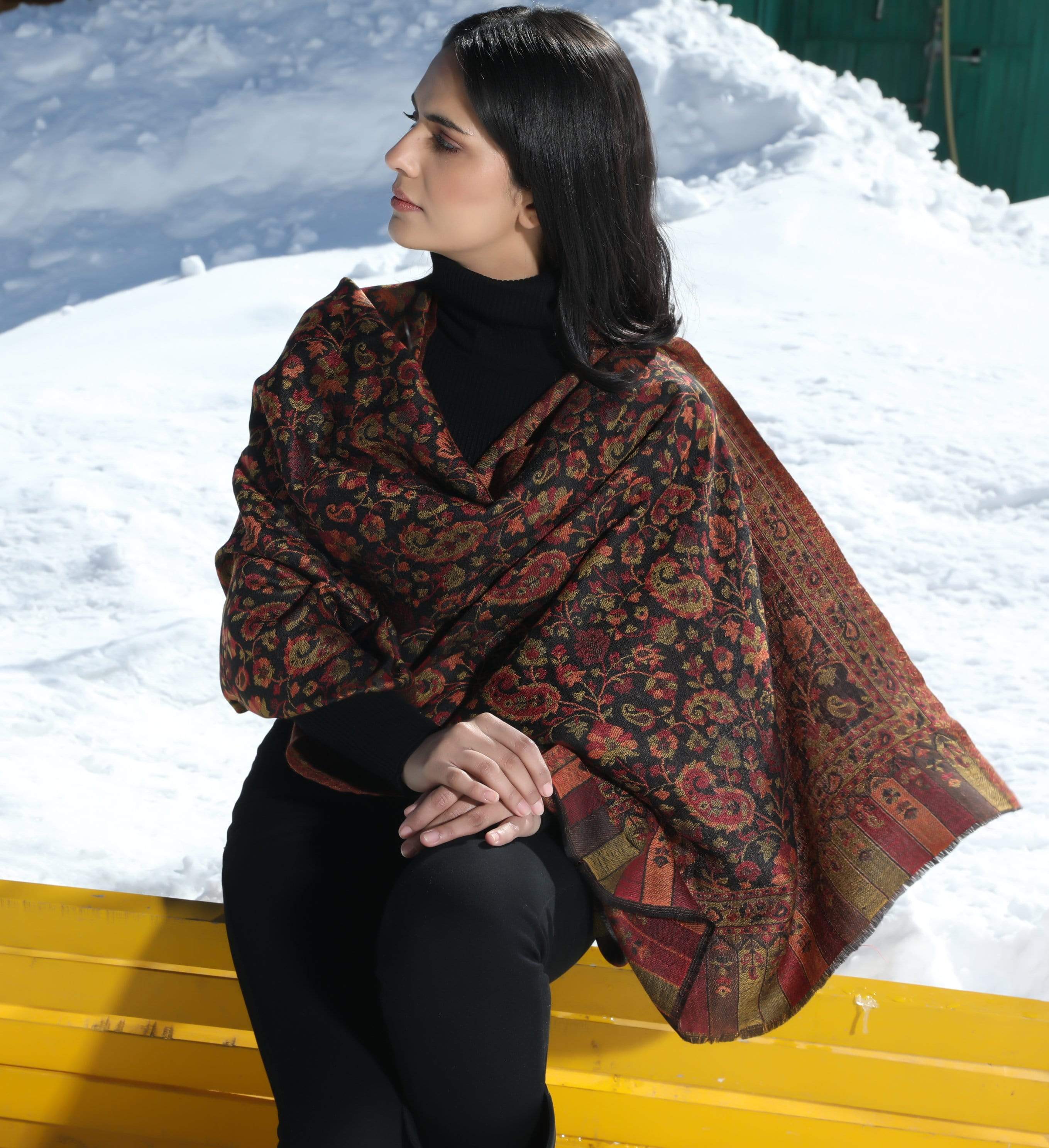 Pashtush Women'S Soft Wool, Reversible Stole, Scarf, Ethnic Weave - Image 4