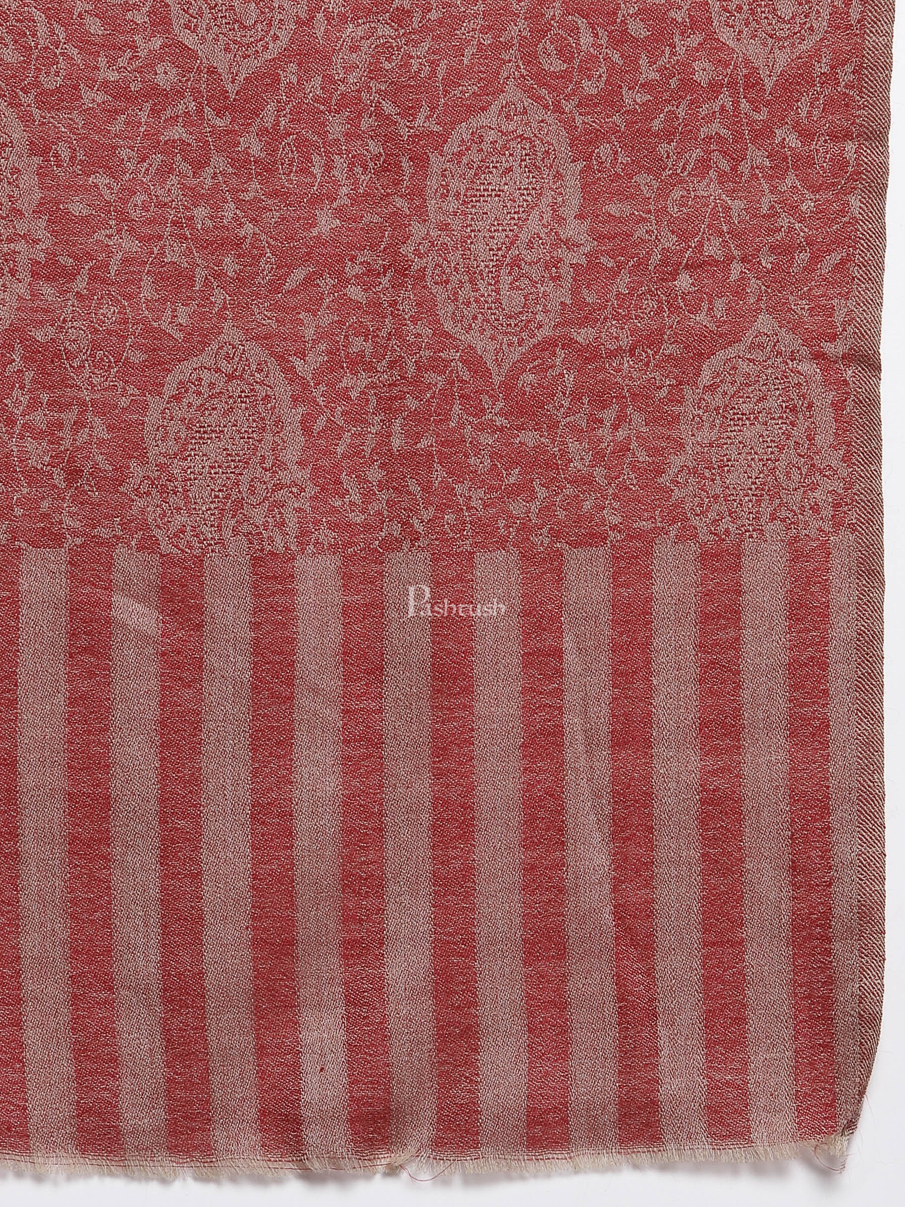 Pashtush Women'S Soft Wool, Reversible Stole Scarf, Self Paisley Weave, Maroon - Image 2