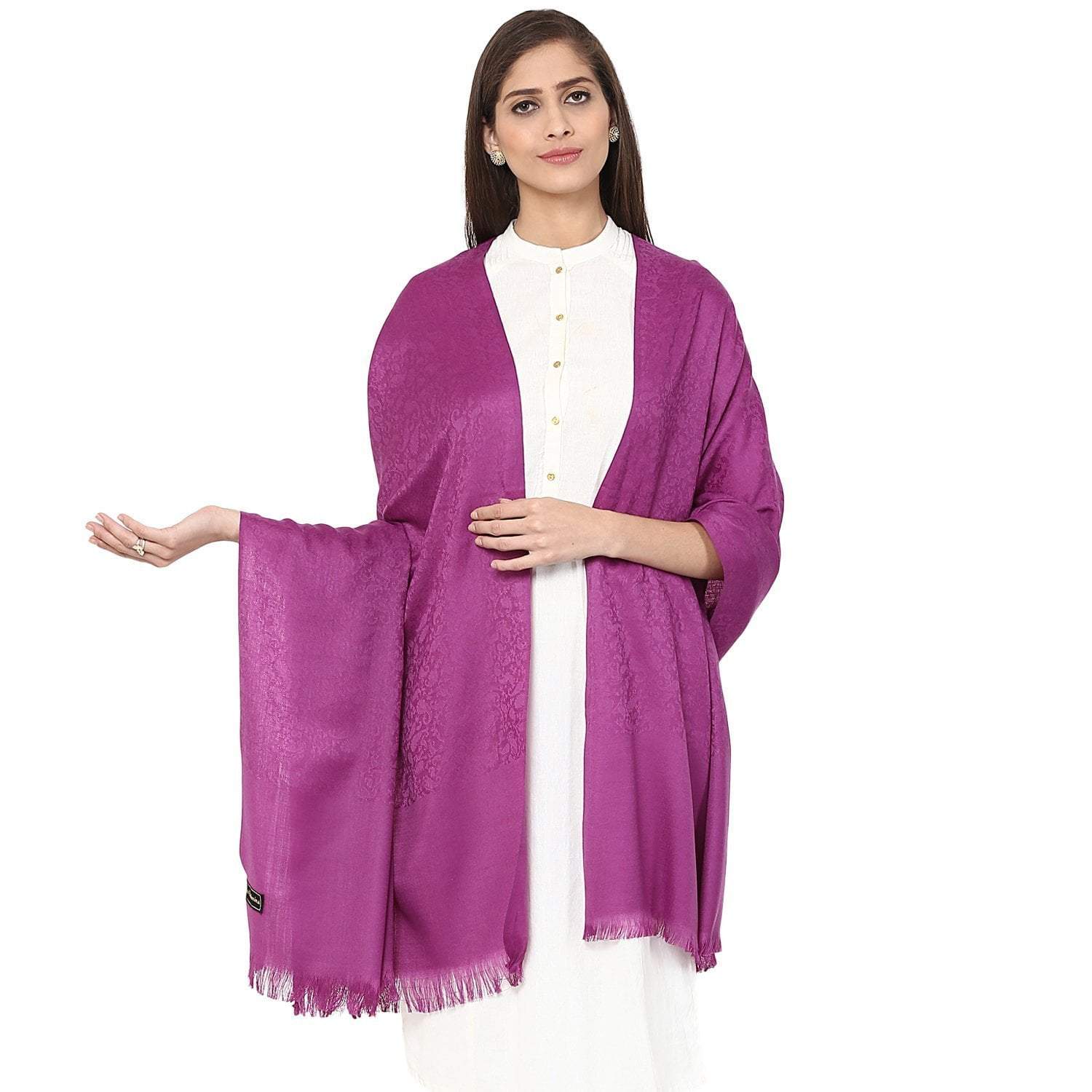 Pashtush Women'S Soft Wool Shawl Majenta With Jacquard Design, Muave