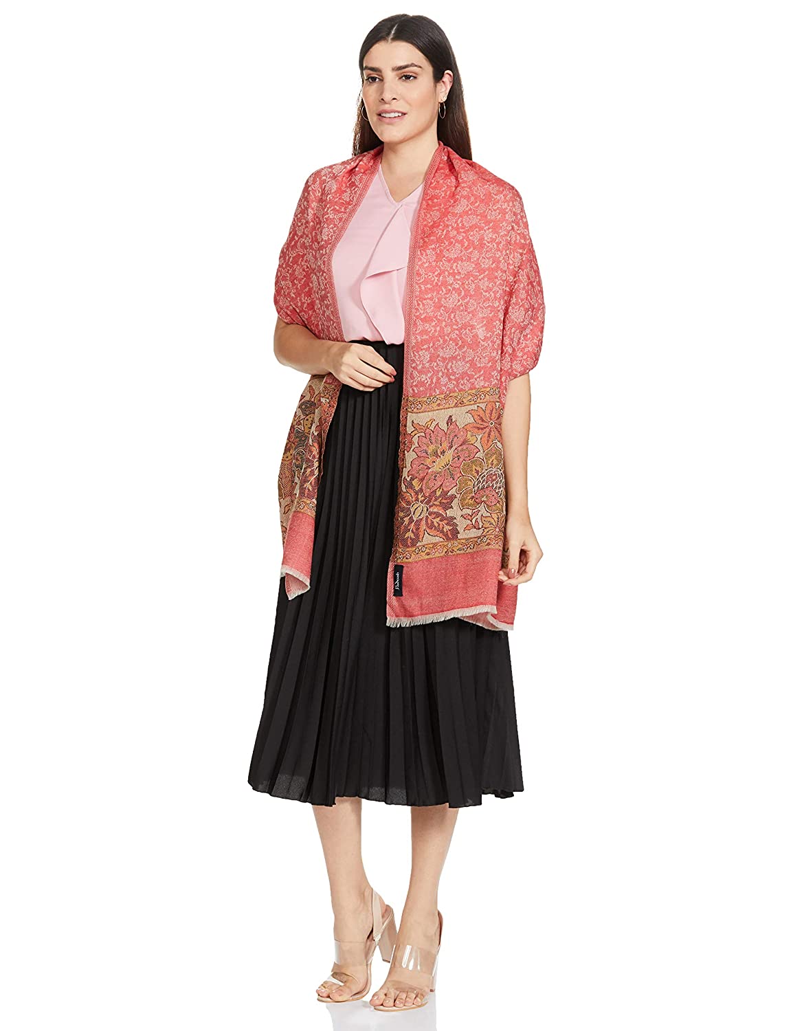 Pashtush Women'S Soft Wool Stole, Soft Wool Scarf, Floral Red - Image 3