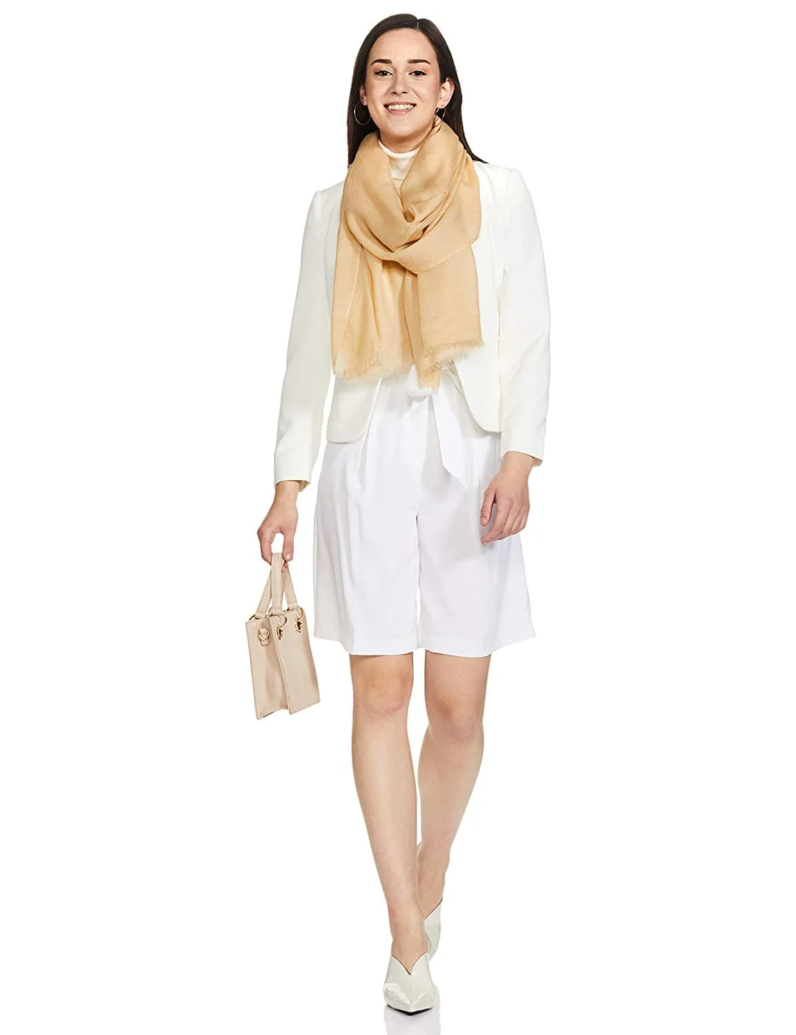 Pashtush Womens Softest Cashmere Scarf, Diamond Weave, Beige - Image 4