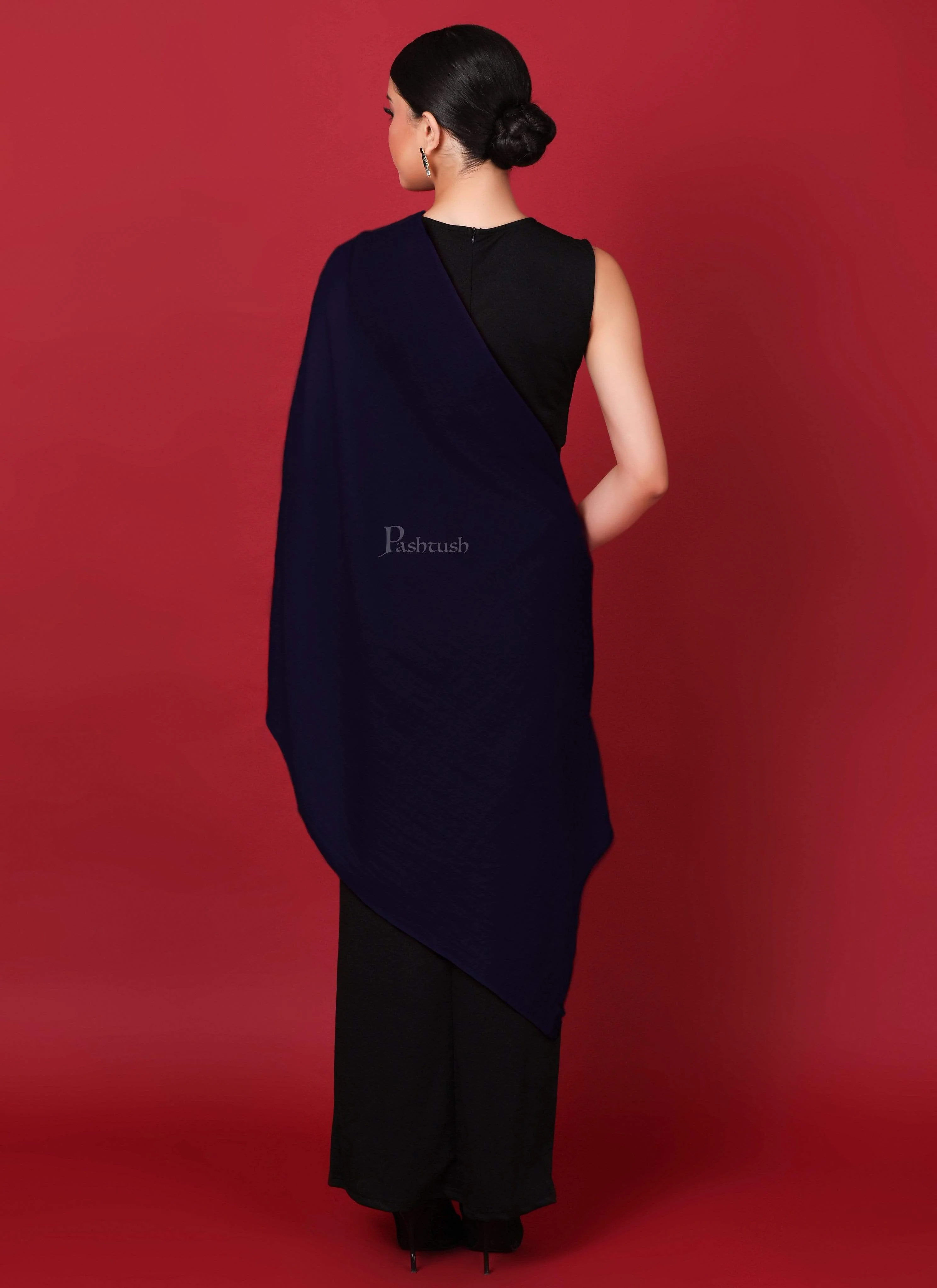 Pashtush Womens Softest Cashmere Scarf, Diamond Weave, Navy Blue - Image 3