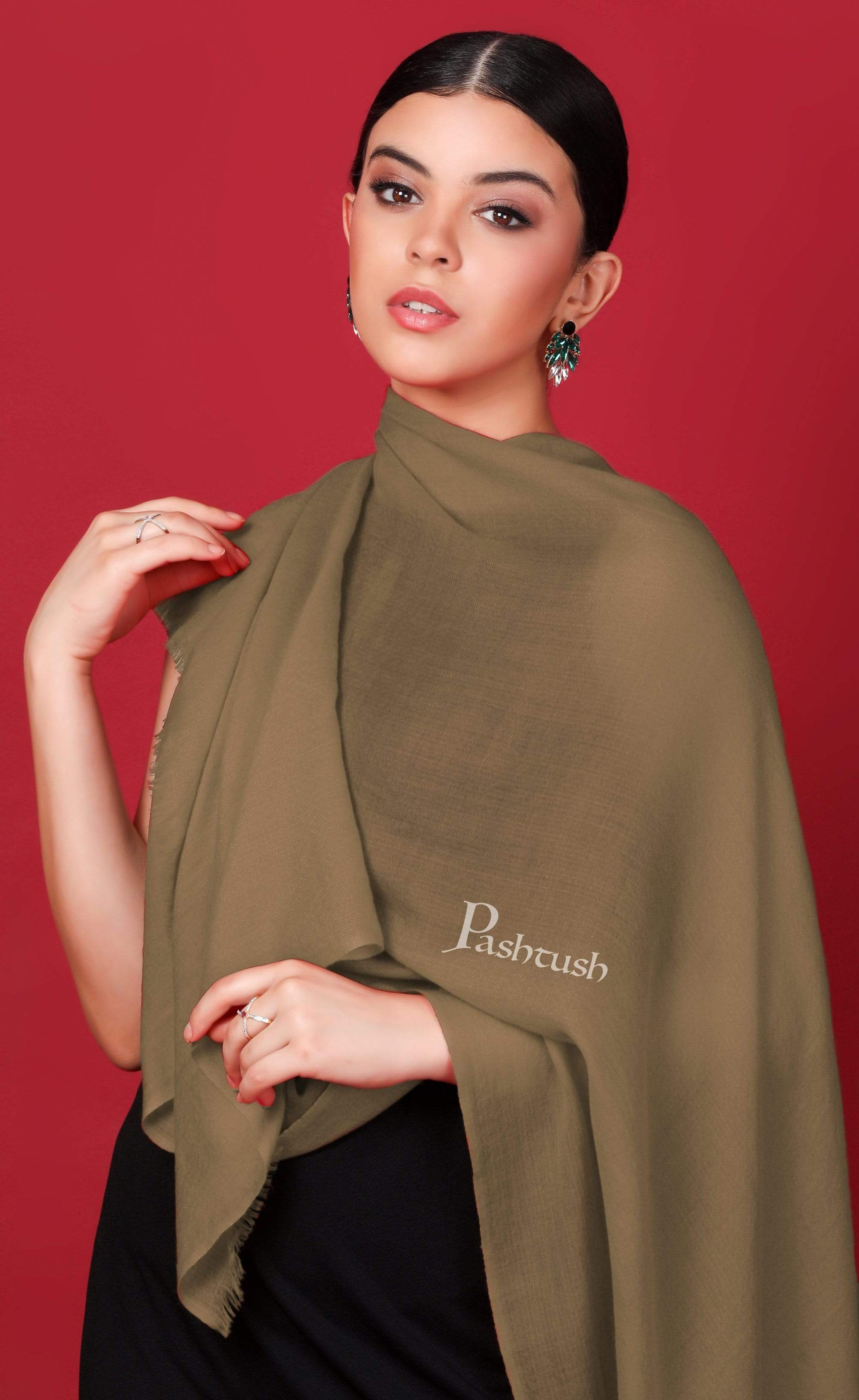 Pashtush Womens Softest Cashmere  Scarf, Diamond Weave, Sandy Brown - Image 5