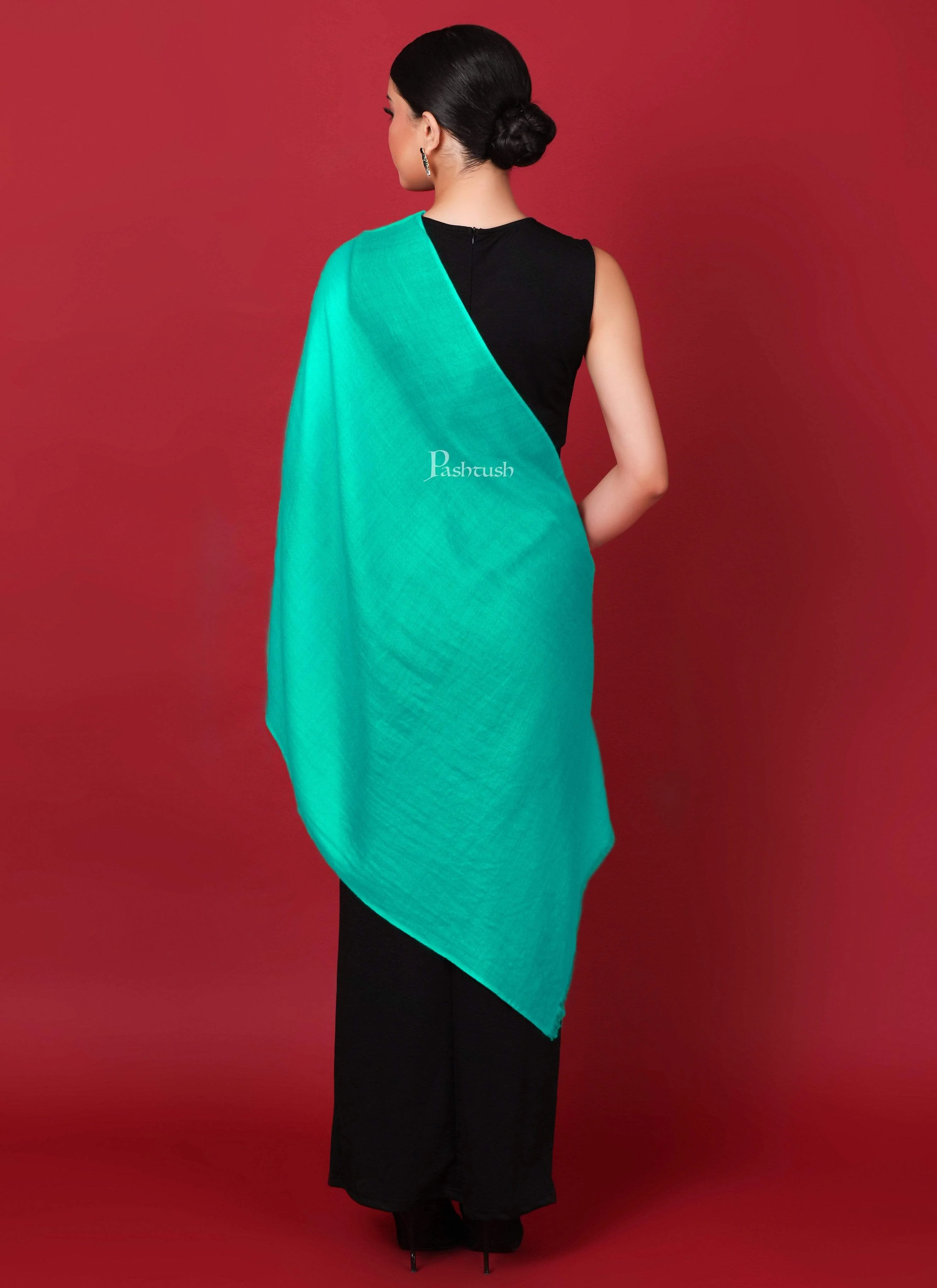 Pashtush Womens Softest Cashmere  Scarf, Diamond Weave, Turquoise - Image 3
