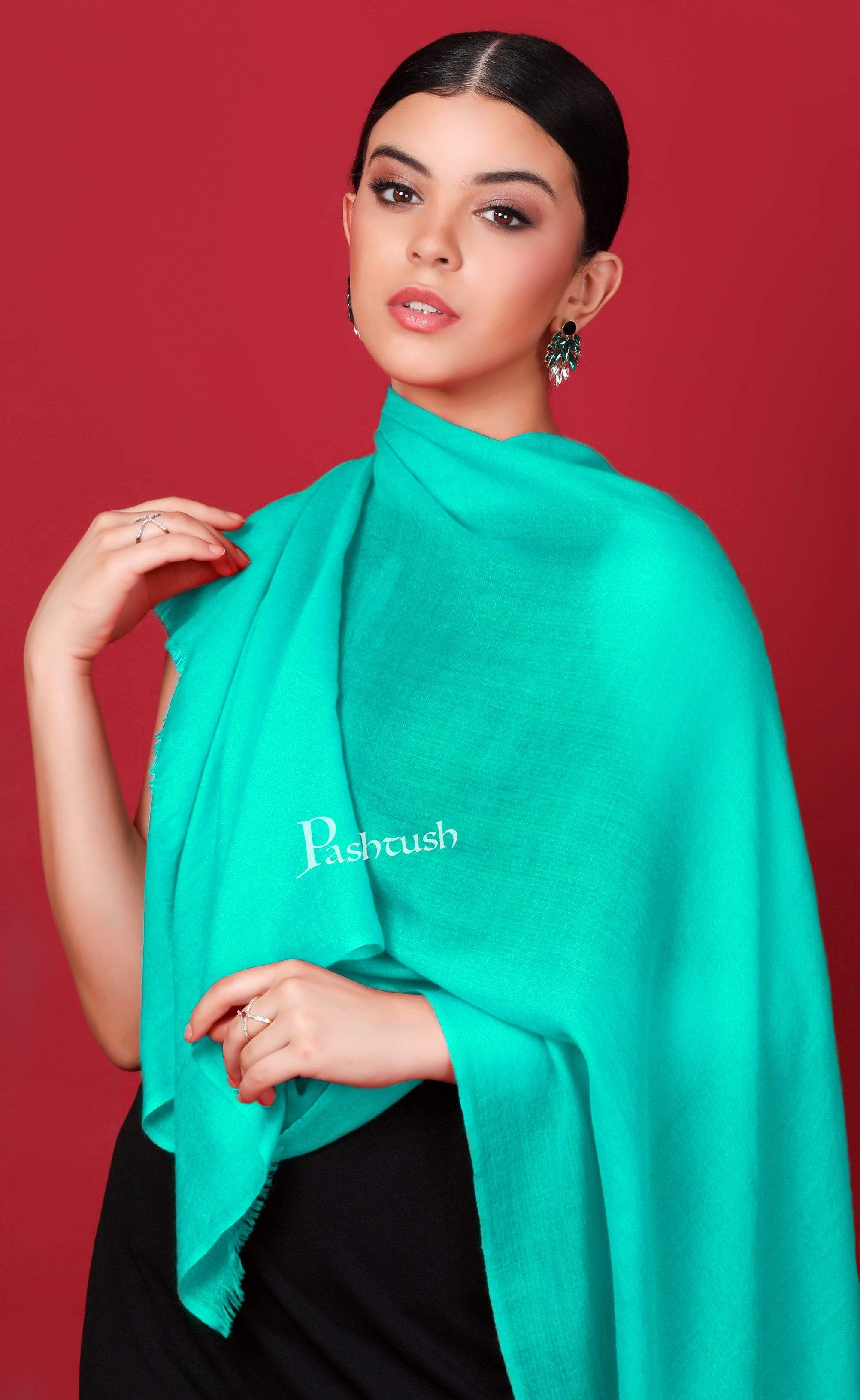 Pashtush Womens Softest Cashmere  Scarf, Diamond Weave, Turquoise - Image 5