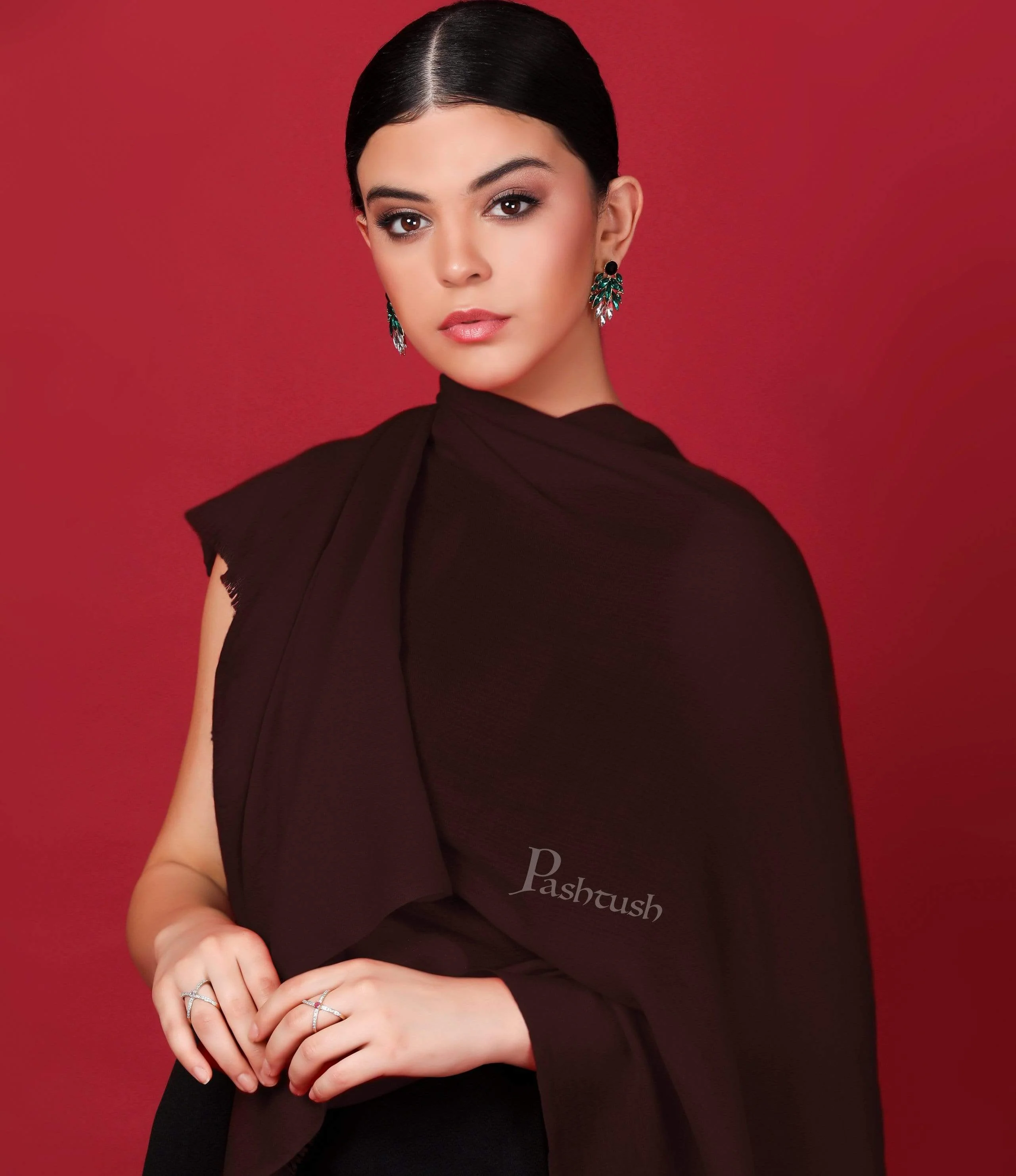 Pashtush Womens Softest Rich Cashmere Scarf, With Diamond Weave, Espresso Brown - Image 6