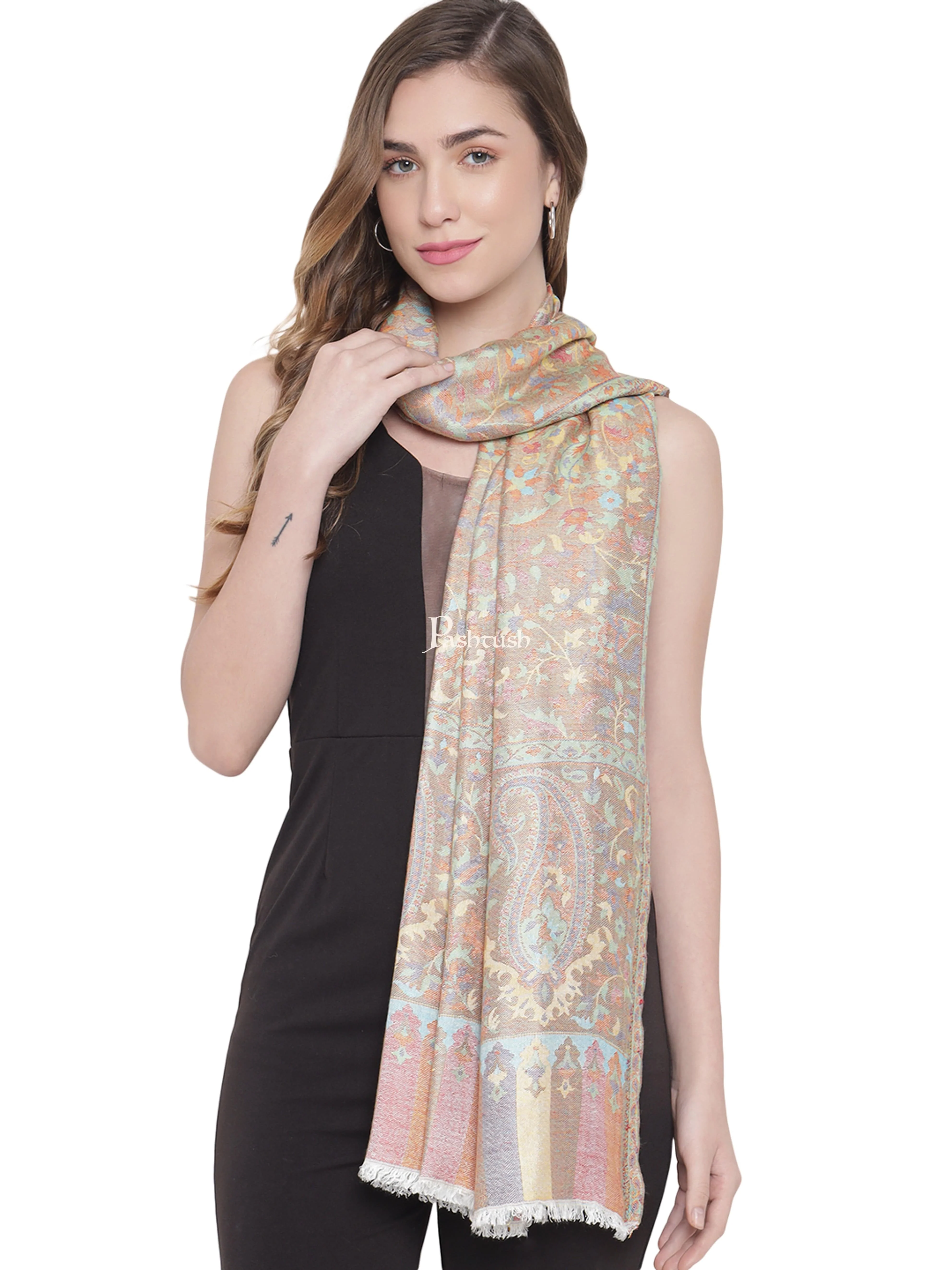 Pashtush Womens Stole, Ethnic Weave, Extra Soft Bamboo, Multicoloured - Image 4