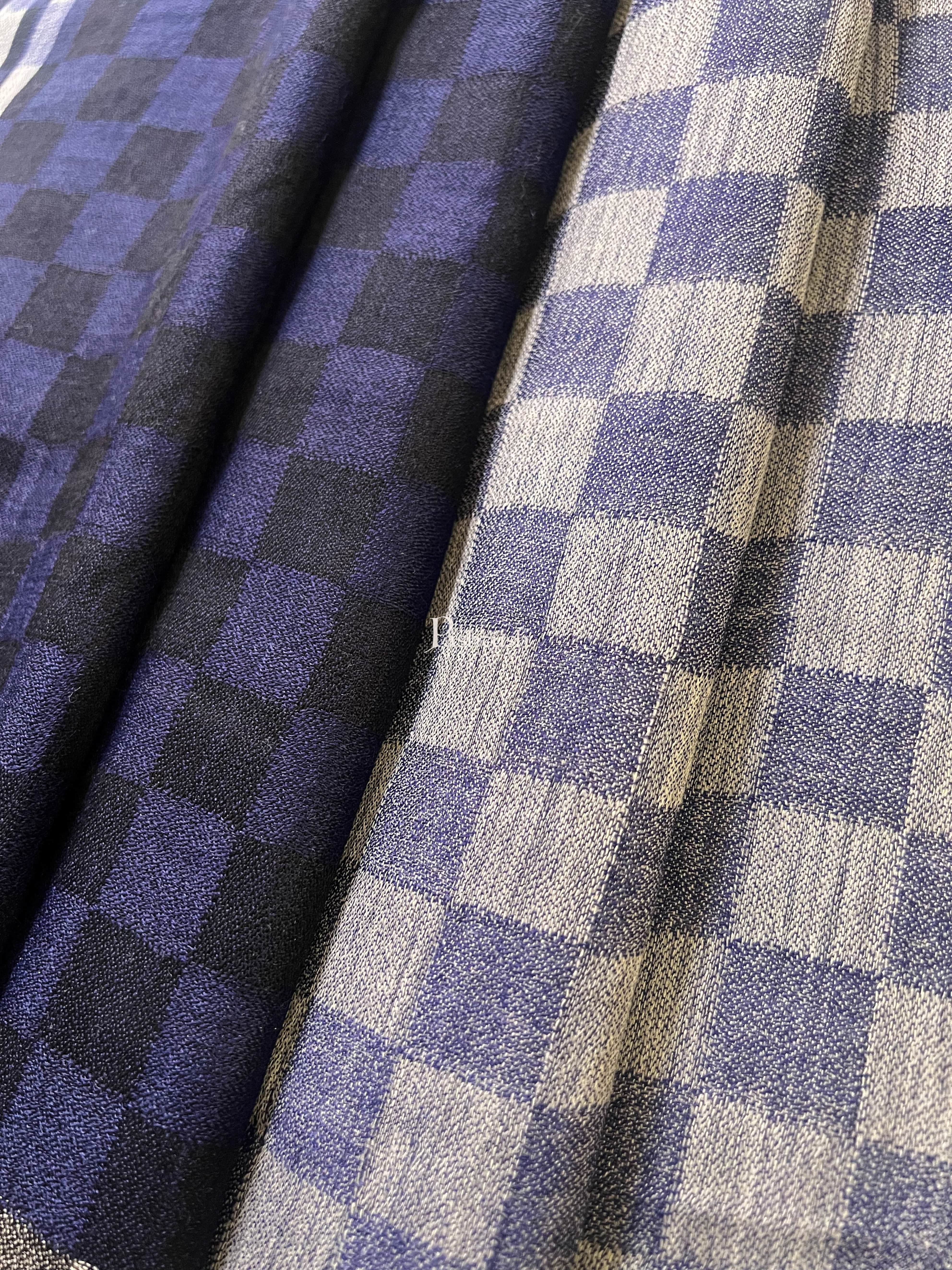 Pashtush Men Stole, Extra Fine Silk Wool, Checkered Weave Twin Coloured, Navy Blue - Image 2