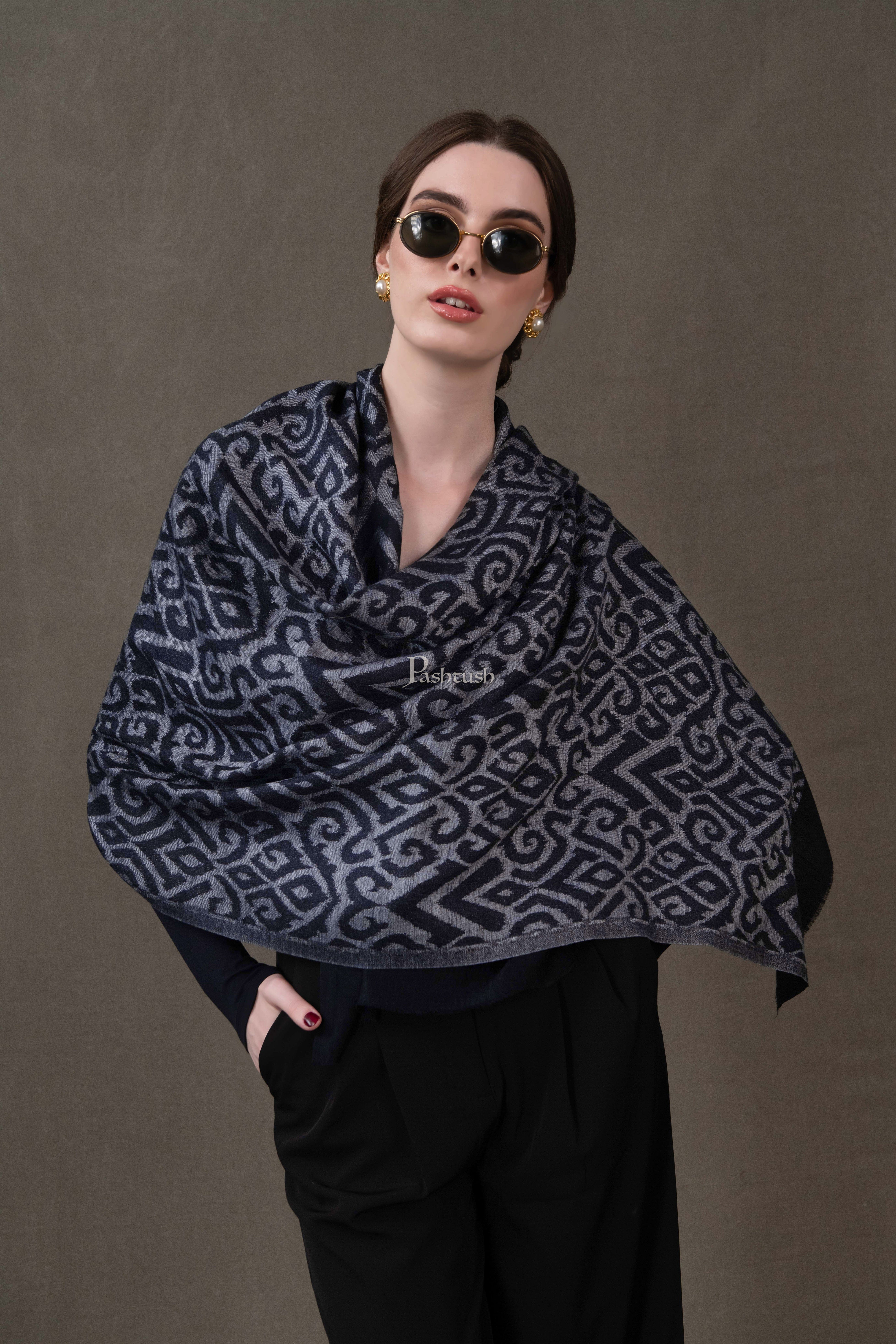 Pashtush Womens Stole, Extra Fine Wool-Silk, Damascus Black - Image 3