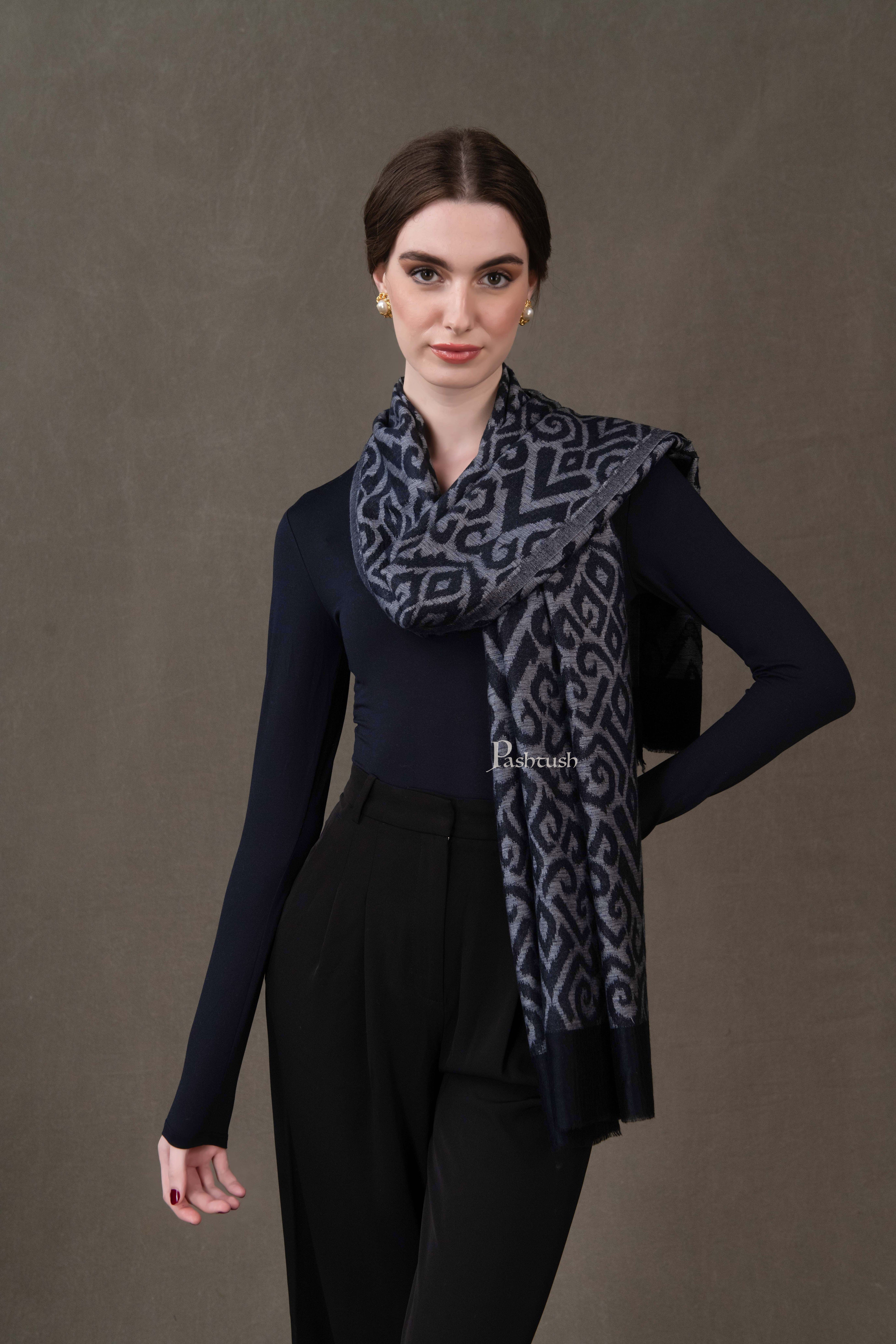 Pashtush Womens Stole, Extra Fine Wool-Silk, Damascus Black - Image 4