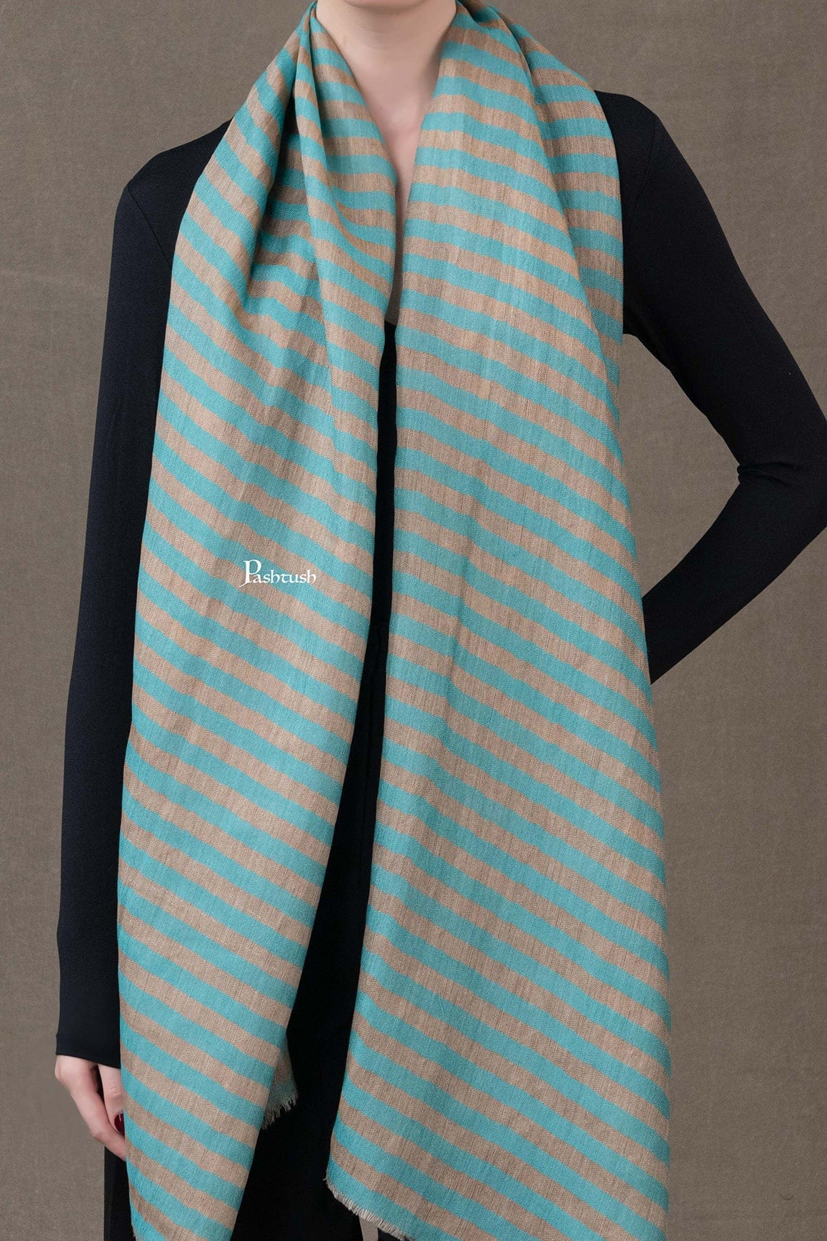 Pashtush Womens Stole, Extra Fine Wool-Silk, Twilight Collection, Gold Coast Blue - Image 2
