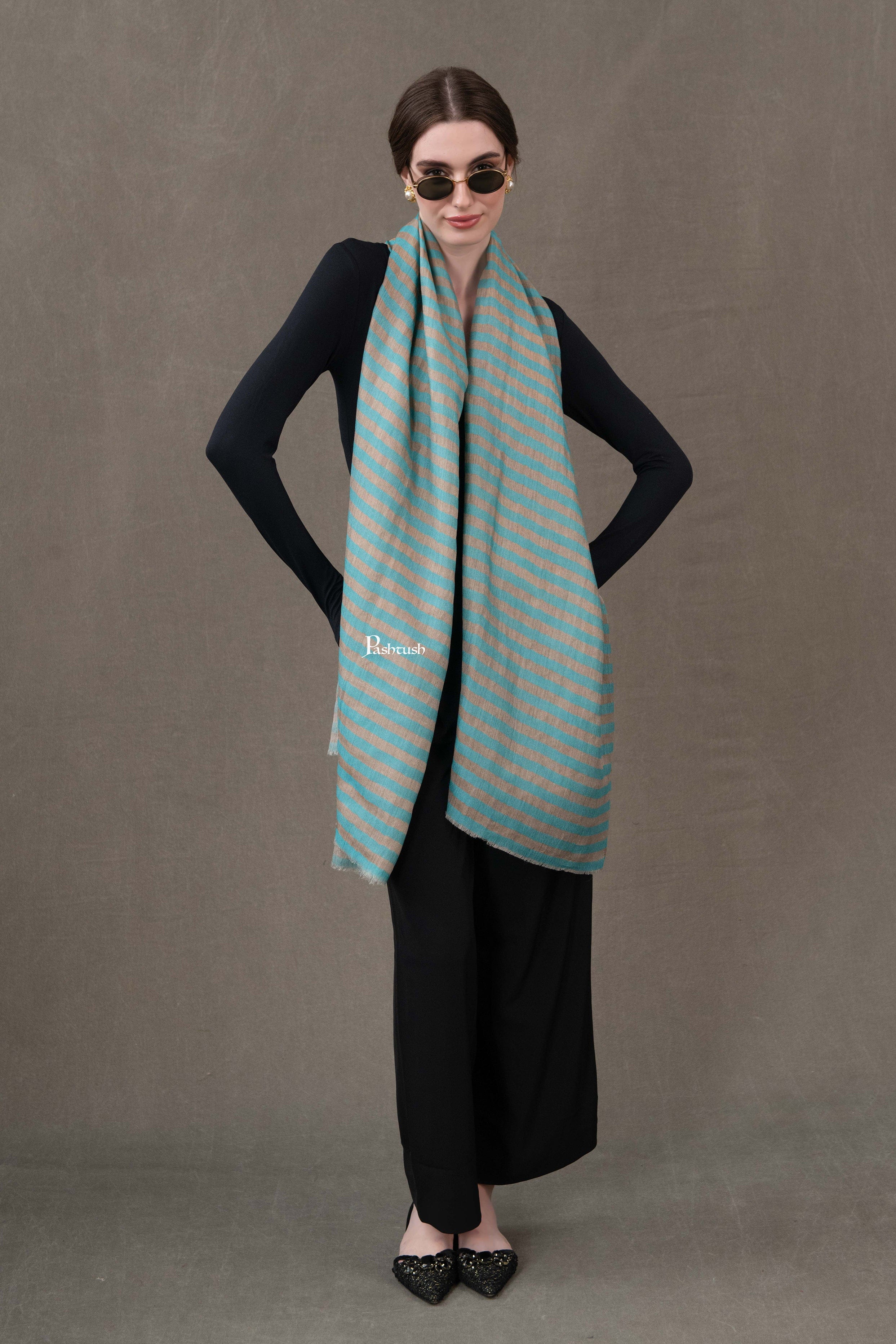 Pashtush Womens Stole, Extra Fine Wool-Silk, Twilight Collection, Gold Coast Blue - Image 4