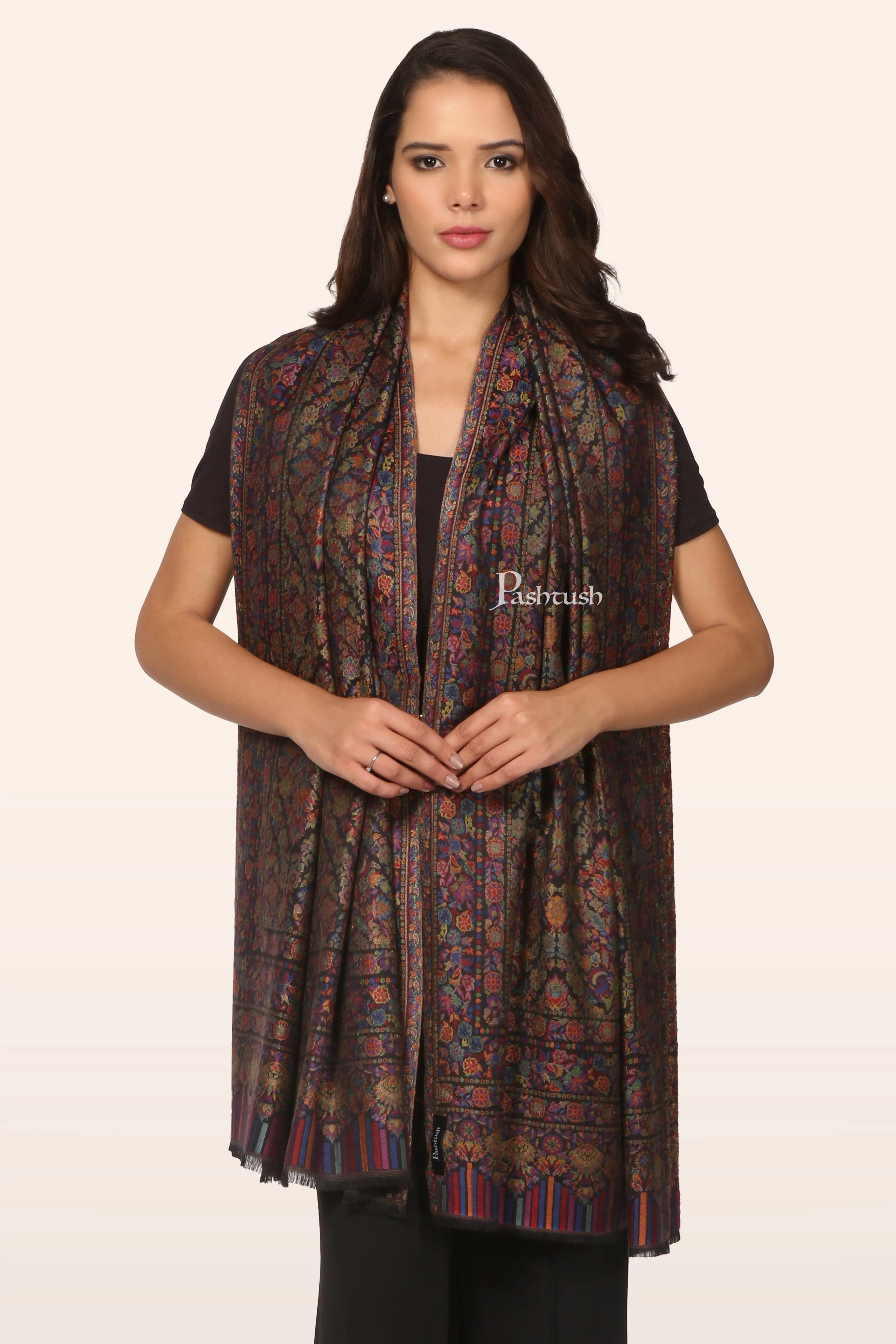 Pashtush Womens Stole, Extra Soft Bamboo, Ethnic Weave, Multicoloured