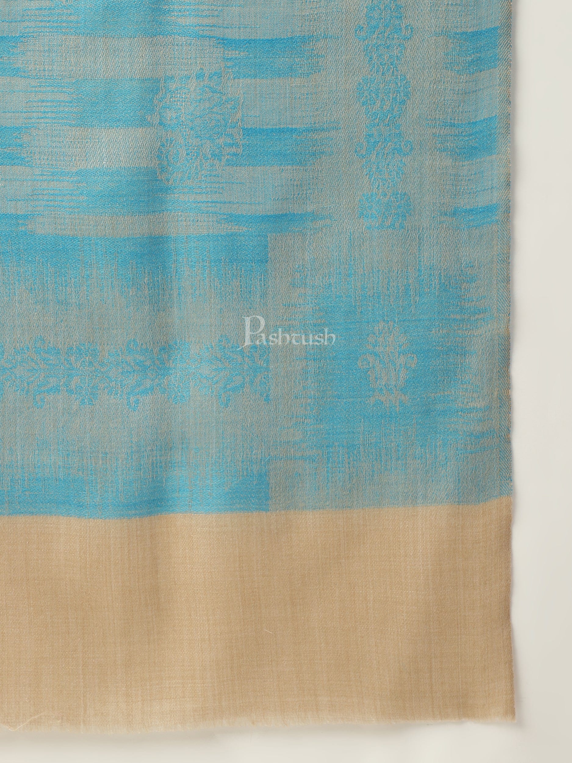Pashtush womens Stole, Ikkat design, Turquoise - Image 6