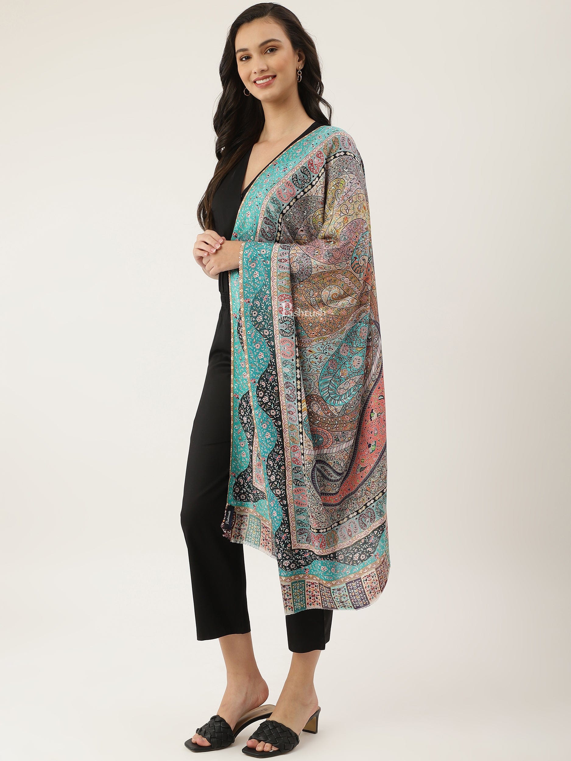Pashtush womens Bamboo Print Stole, Paisley design, Multicolour