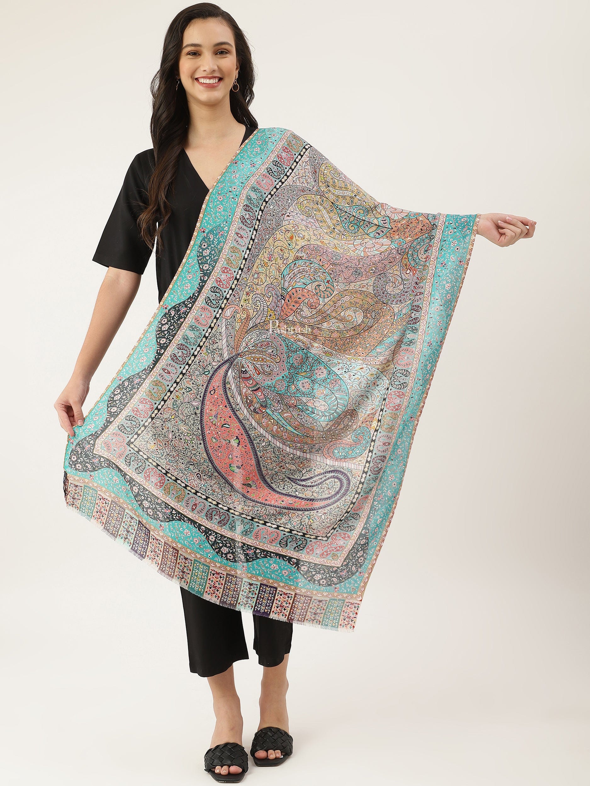 Pashtush womens Bamboo Print Stole, Paisley design, Multicolour - Image 3