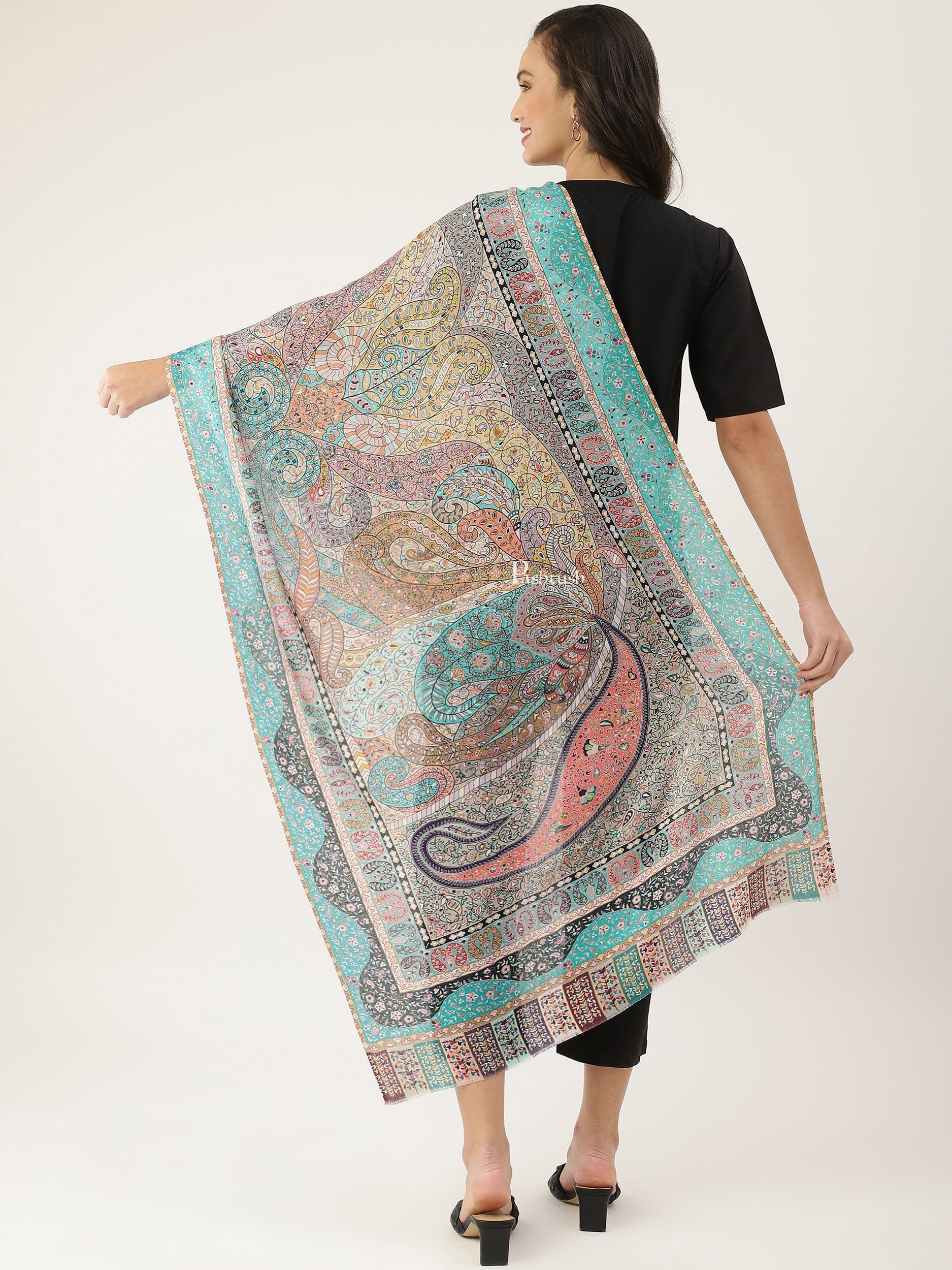 Pashtush womens Bamboo Print Stole, Paisley design, Multicolour - Image 4