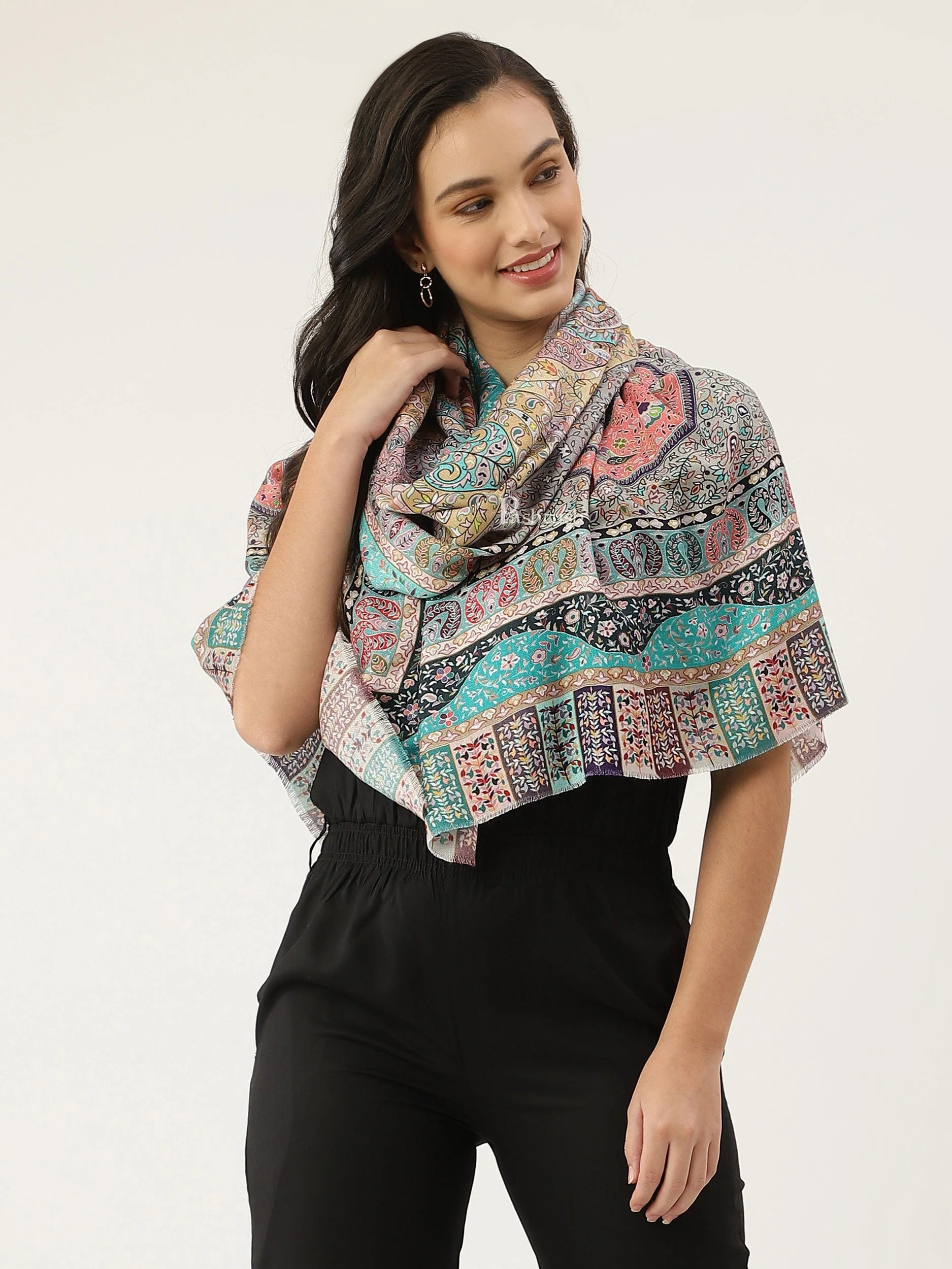 Pashtush womens Bamboo Print Stole, Paisley design, Multicolour - Image 5