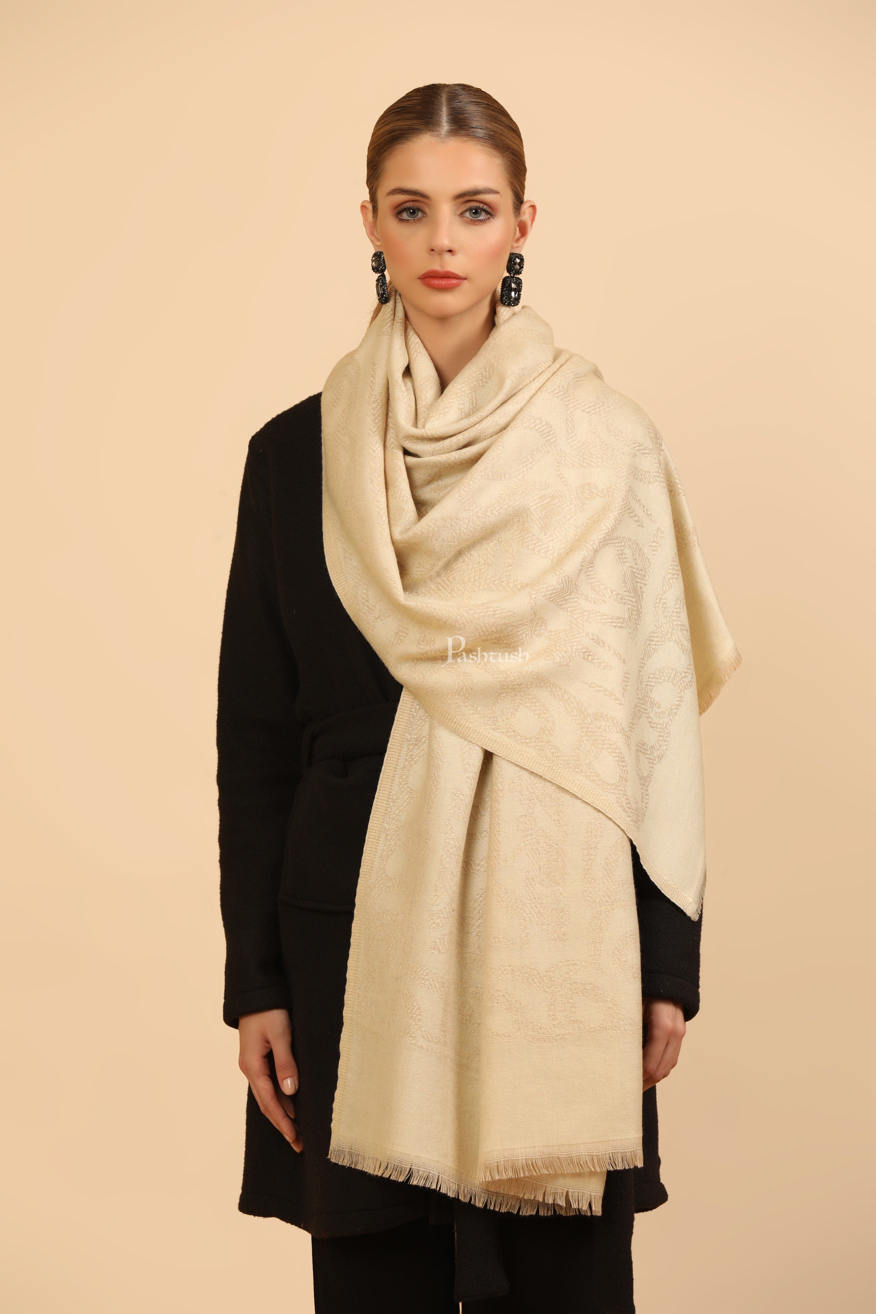 Pashtush Womens Stole, Soft and Warm, Woven Design, Neutral hues