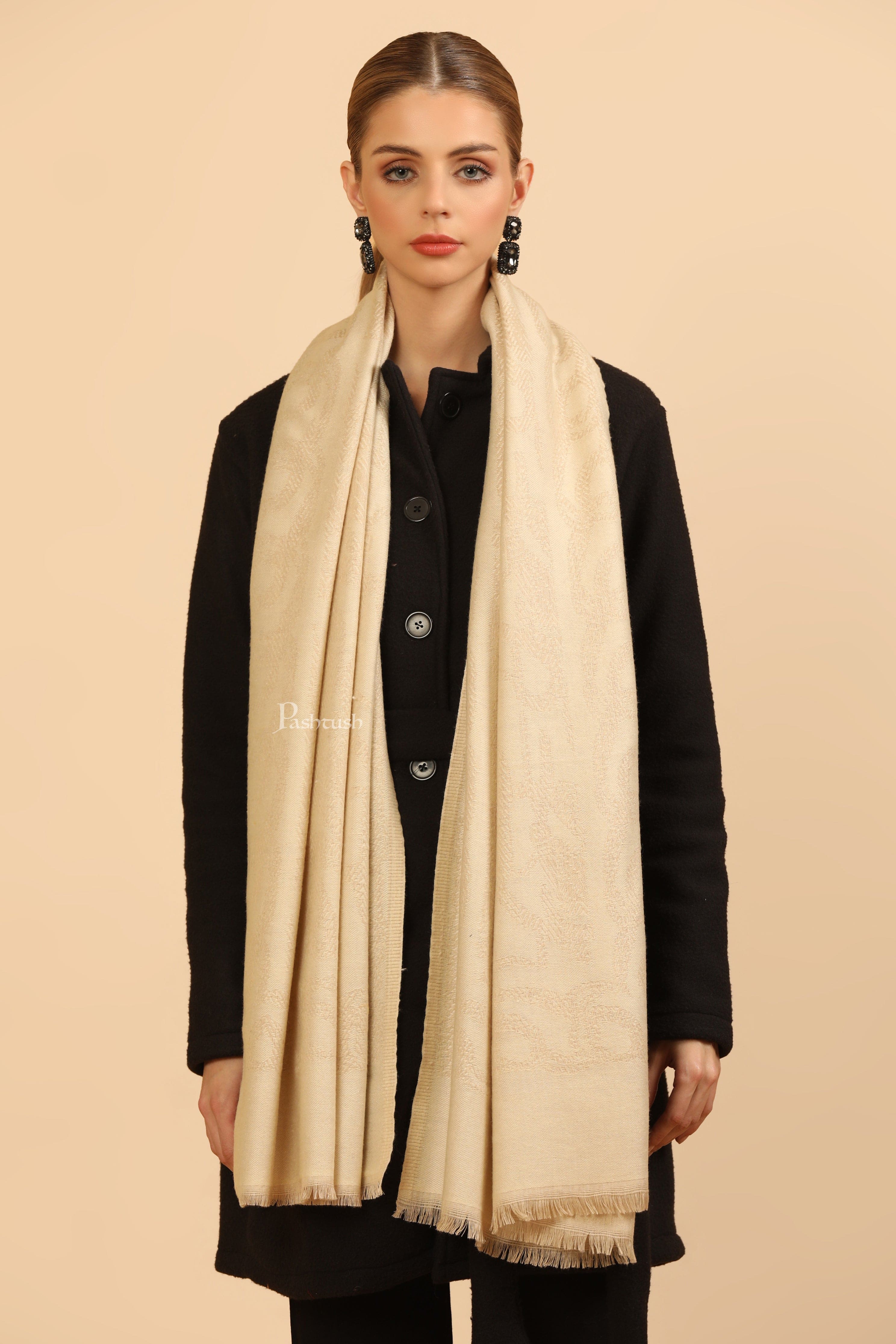 Pashtush Womens Stole, Soft and Warm, Woven Design, Neutral hues - Image 4