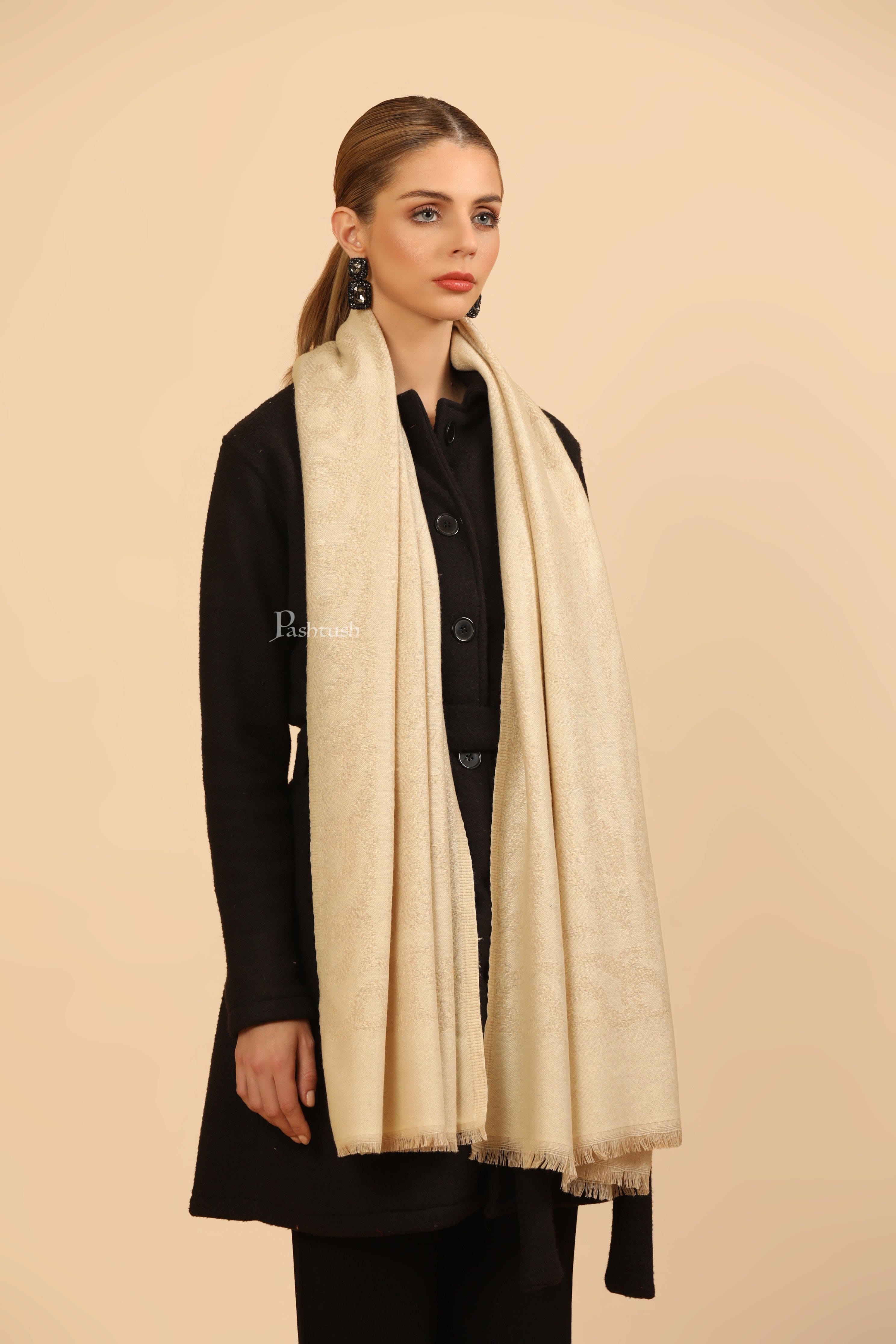 Pashtush Womens Stole, Soft and Warm, Woven Design, Neutral hues - Image 5